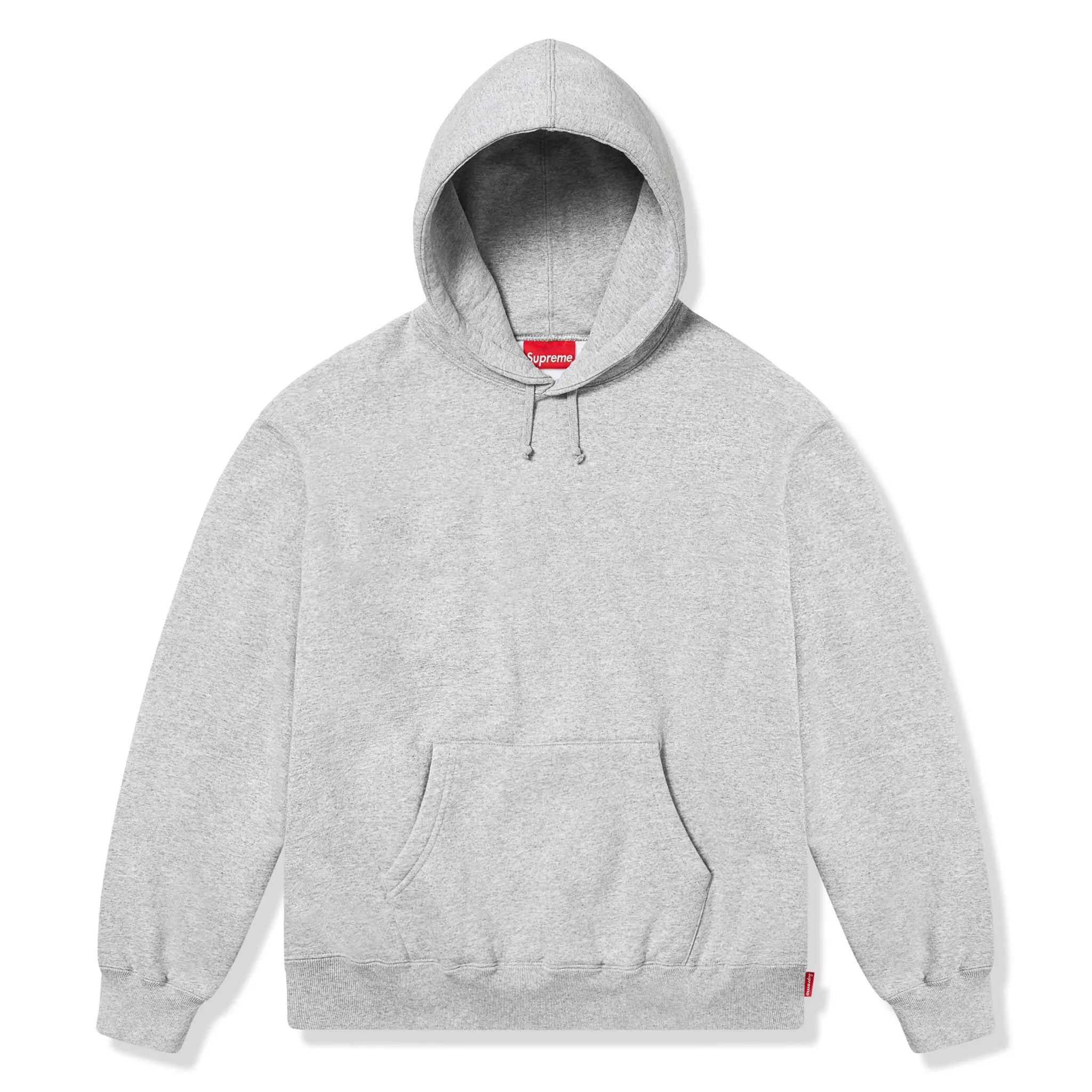 Front View of Supreme Satin Applique Heather Grey Hoodie (FW25) FW25SW77 HEATHER GREY