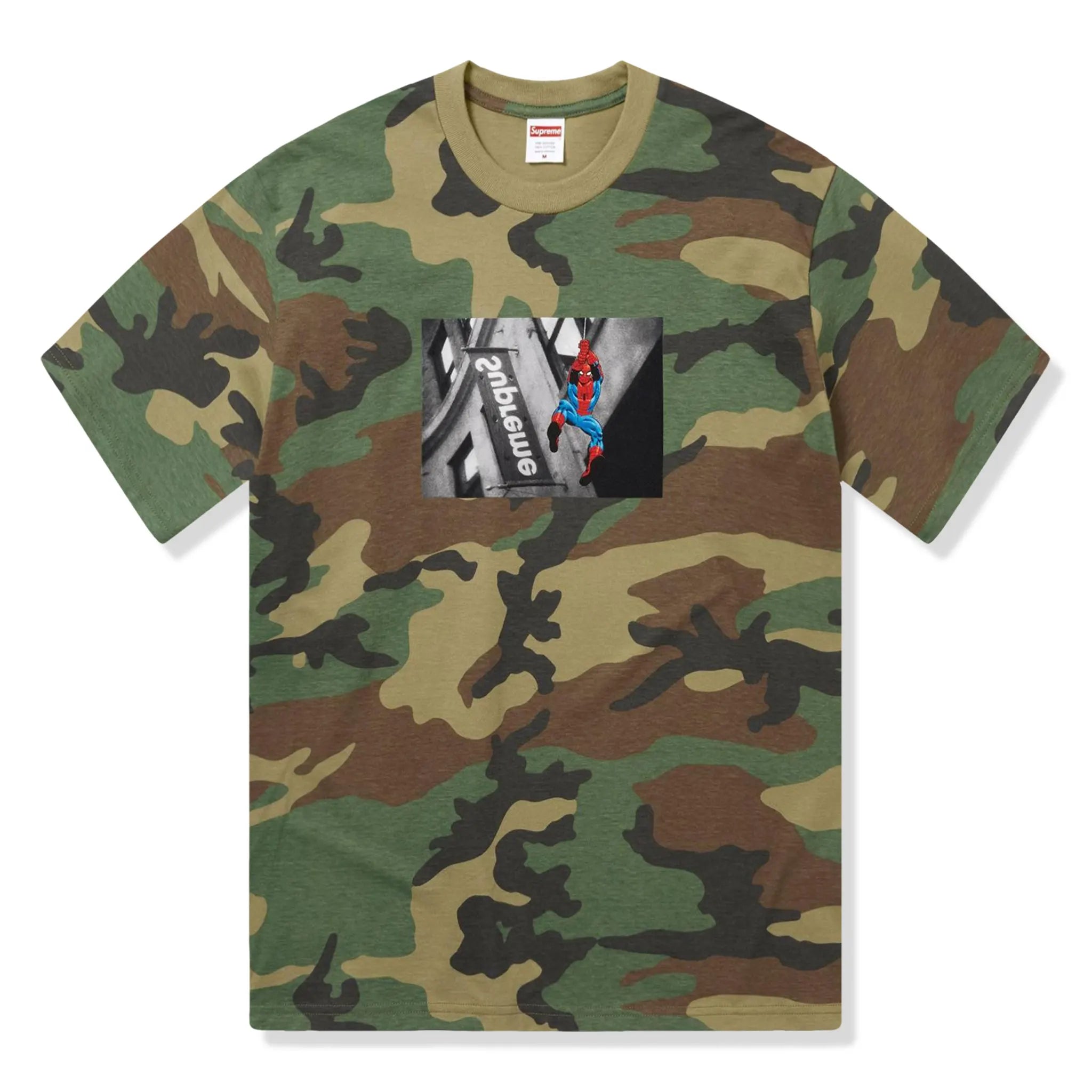 Front View of Supreme Spider Man Woodland Camo T-Shirt (SS26) SS26T56-WOODLAND CAMO