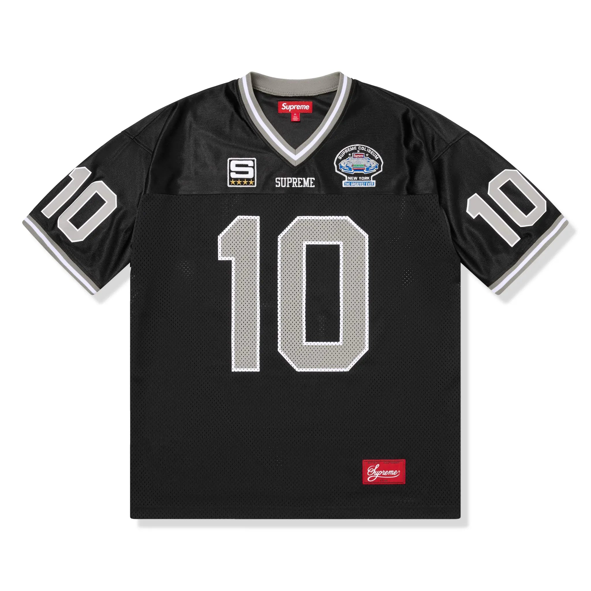 Front View of Supreme Studded S/S Football Black Top (SS26) SS26KN31-BLACK