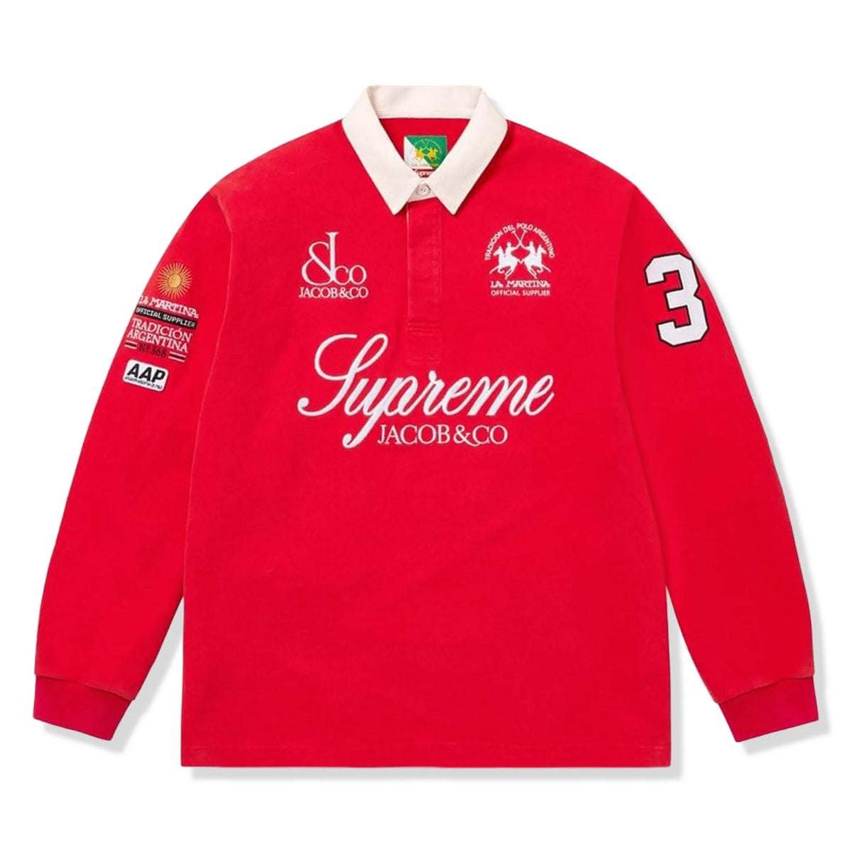 USED Supreme Box logo Polo ラグビー M Supreme x Jacob & Co. La Martina Rugby Red Polo Shirt |