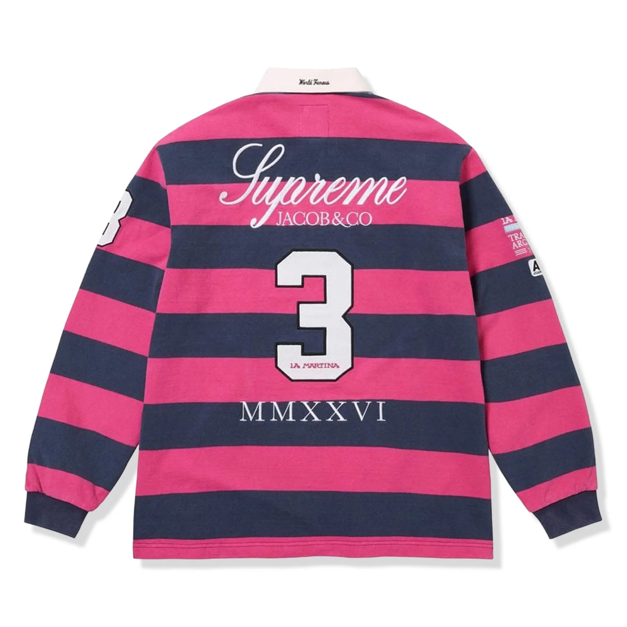 Back View of Supreme x Jacob & Co. La Martina Rugby Pink Polo Shirt