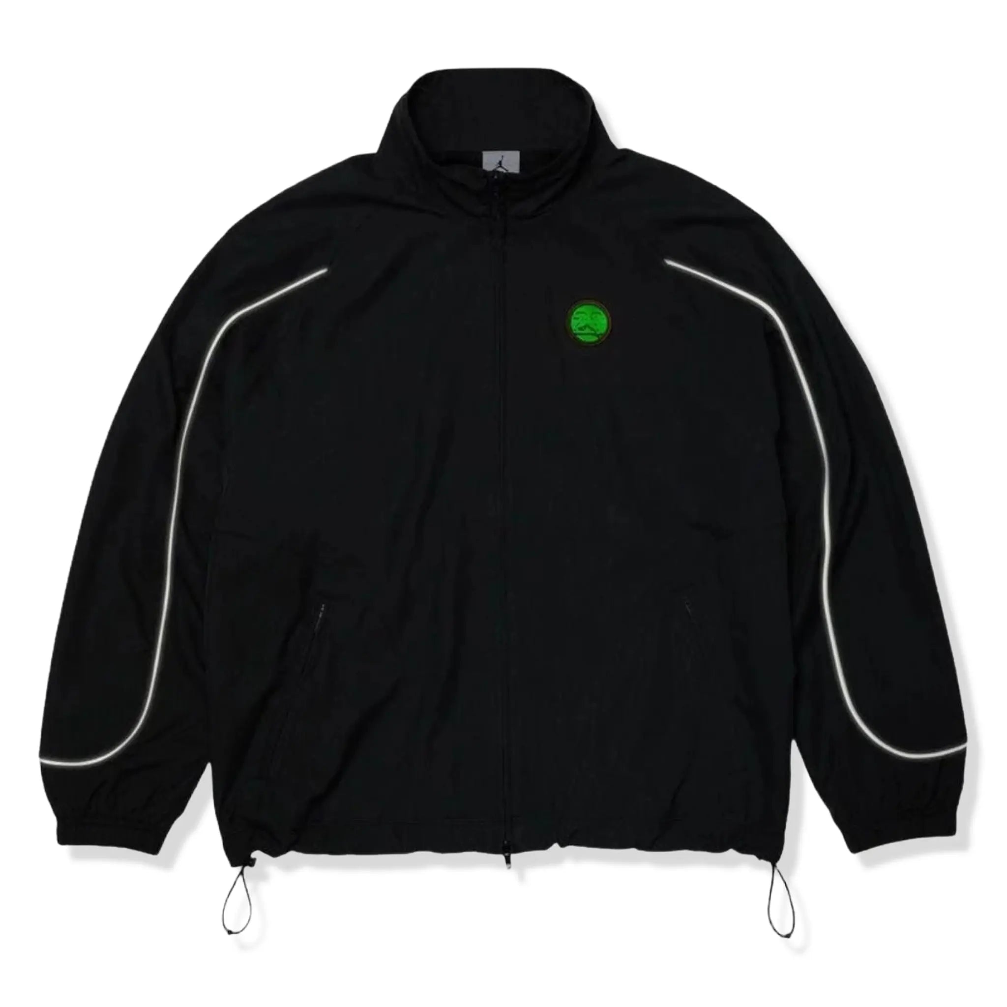 Front View of Supreme x Jordan Black Track Jacket (SS26)