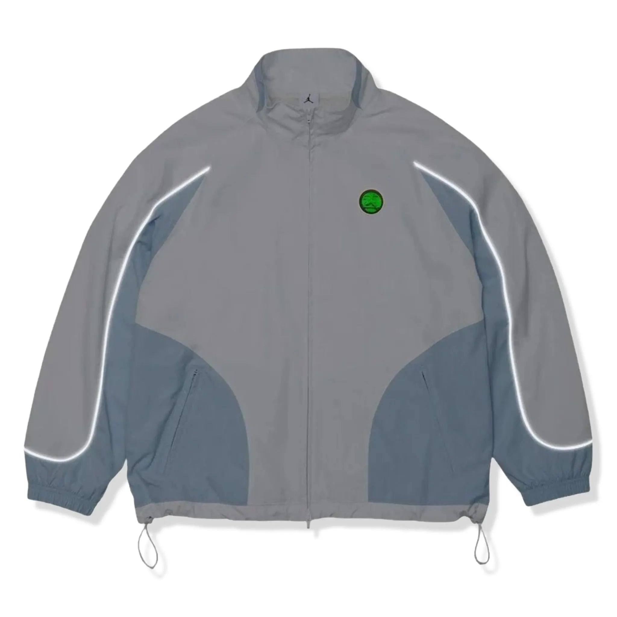 Front View of Supreme x Jordan Blue White Track Jacket (SS26)