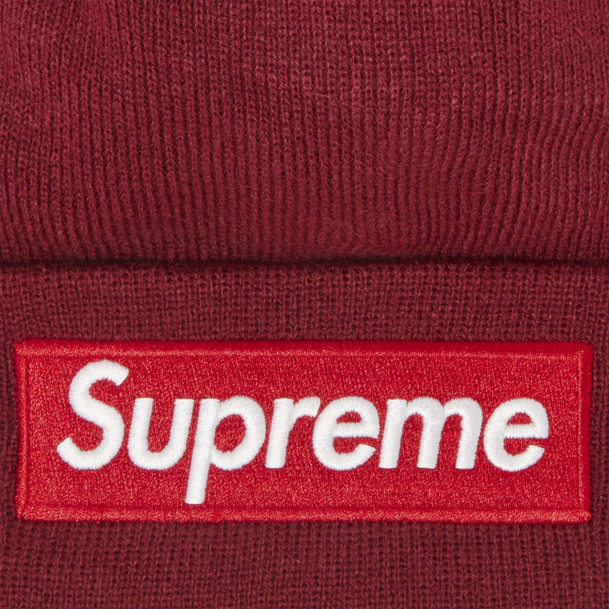 Detailed View of Supreme x New Era Box Logo Cardinal Beanie (FW22) FW22BN10-CARDINAL