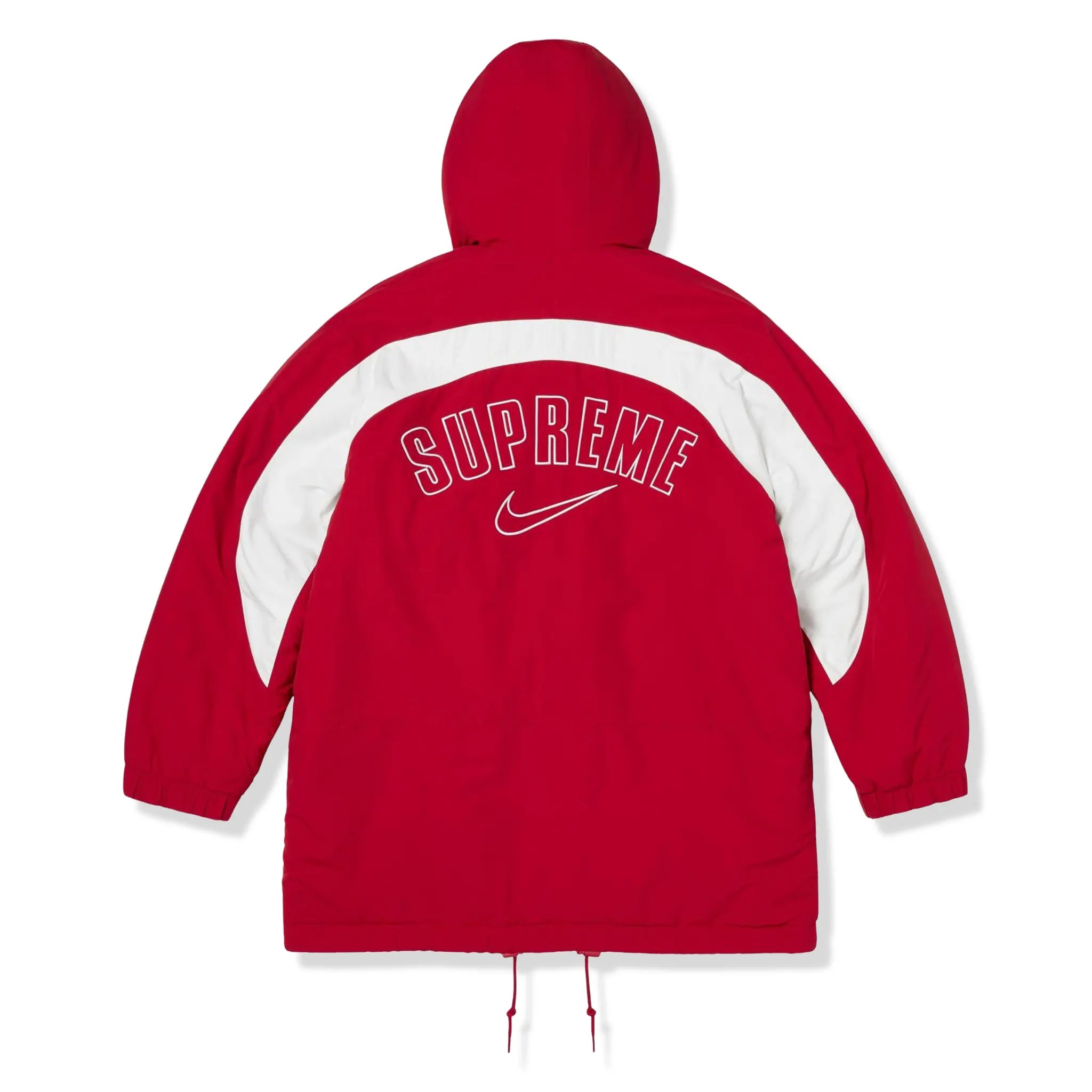 Back View of Supreme x Nike Faux Fur Reversible Parka Jacket FW26J1 RED