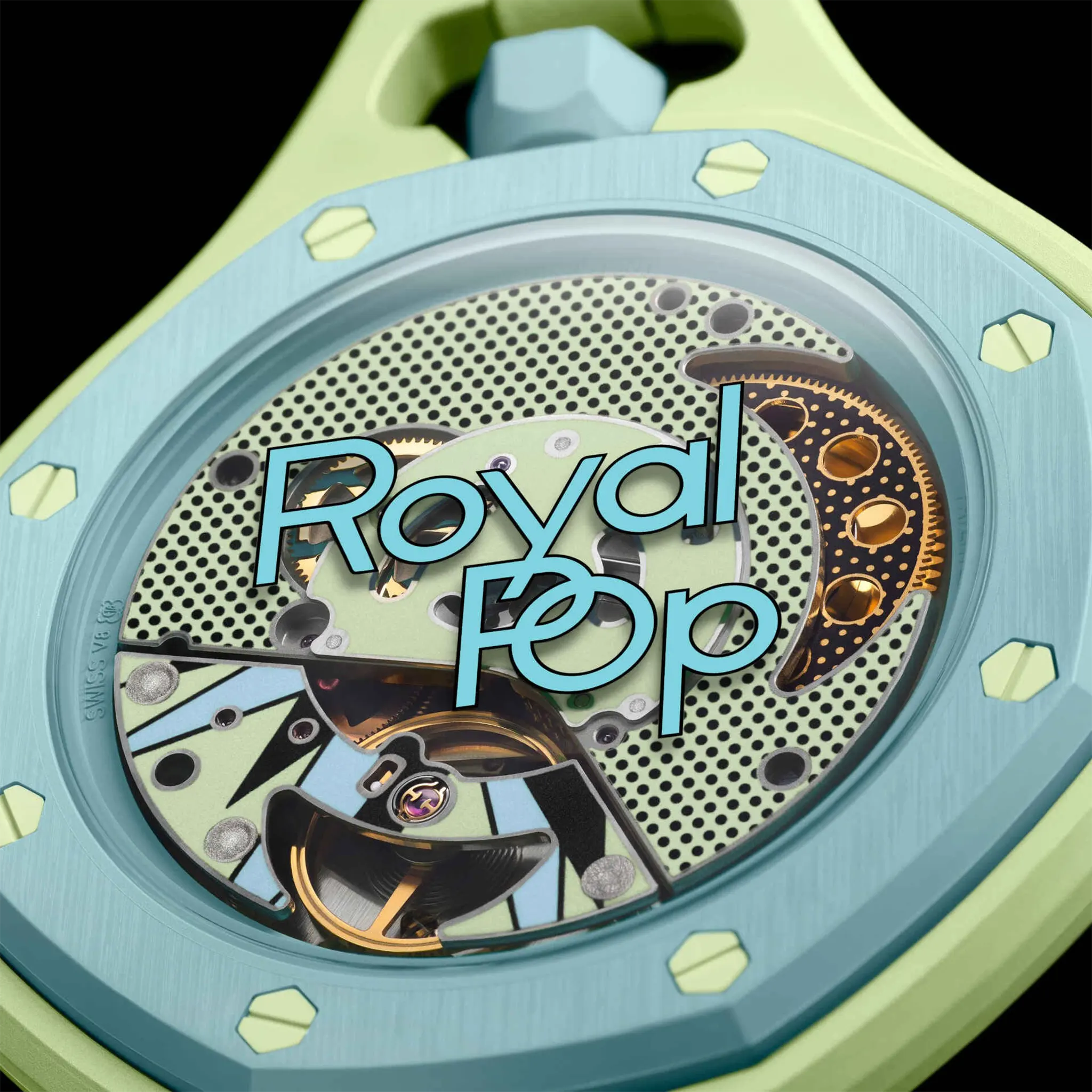 Detailed View of  Swatch x Audemars Piguet Royal Pop Blaue Acht With Rubber Strap SSX03L101N