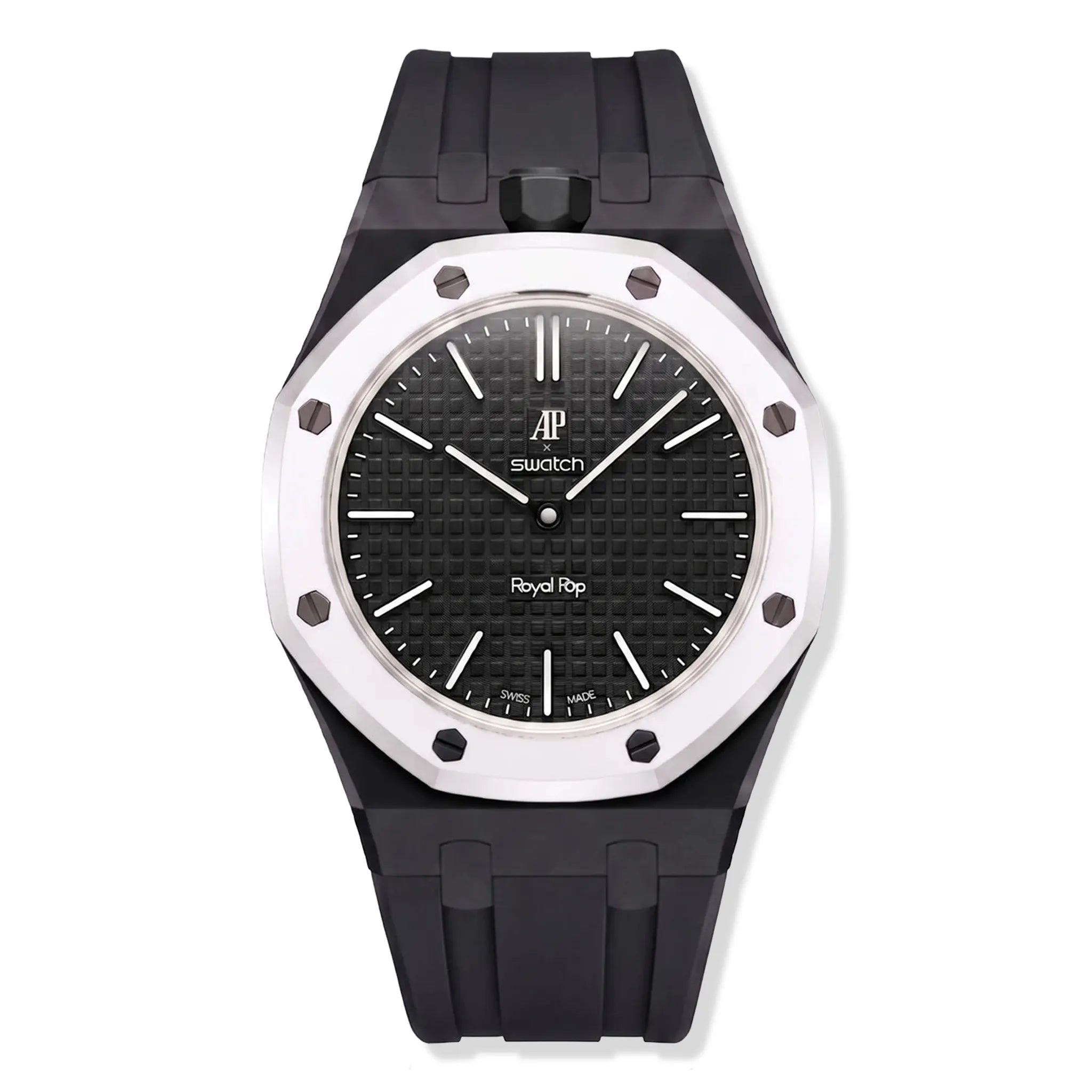 Front View of Swatch x Audemars Piguet Royal Pop Ocho Negro With Rubber Strap SSX03W101N