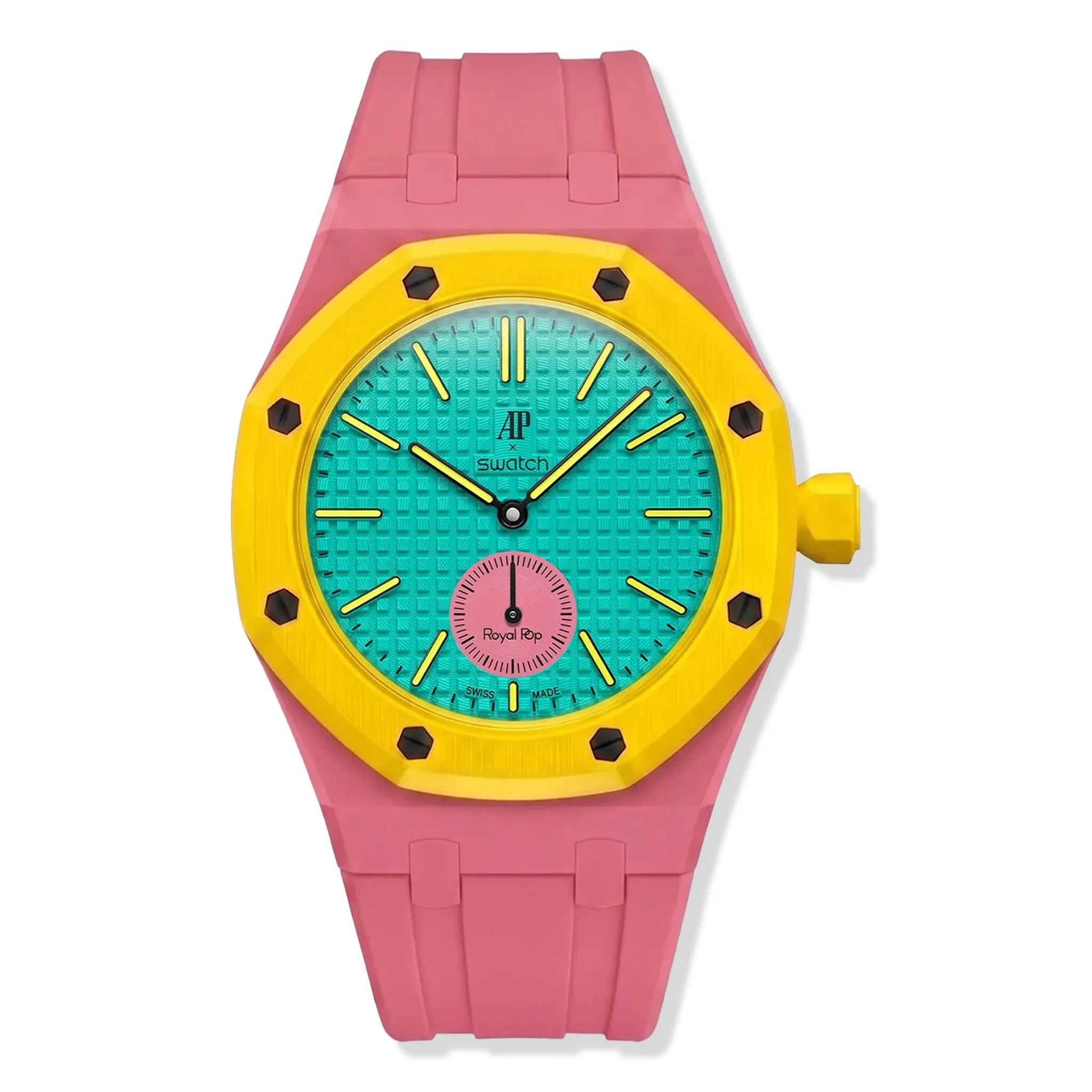Front View of Swatch x Audemars Piguet Royal Pop Otg Roz With Rubber Strap SSX03J100N