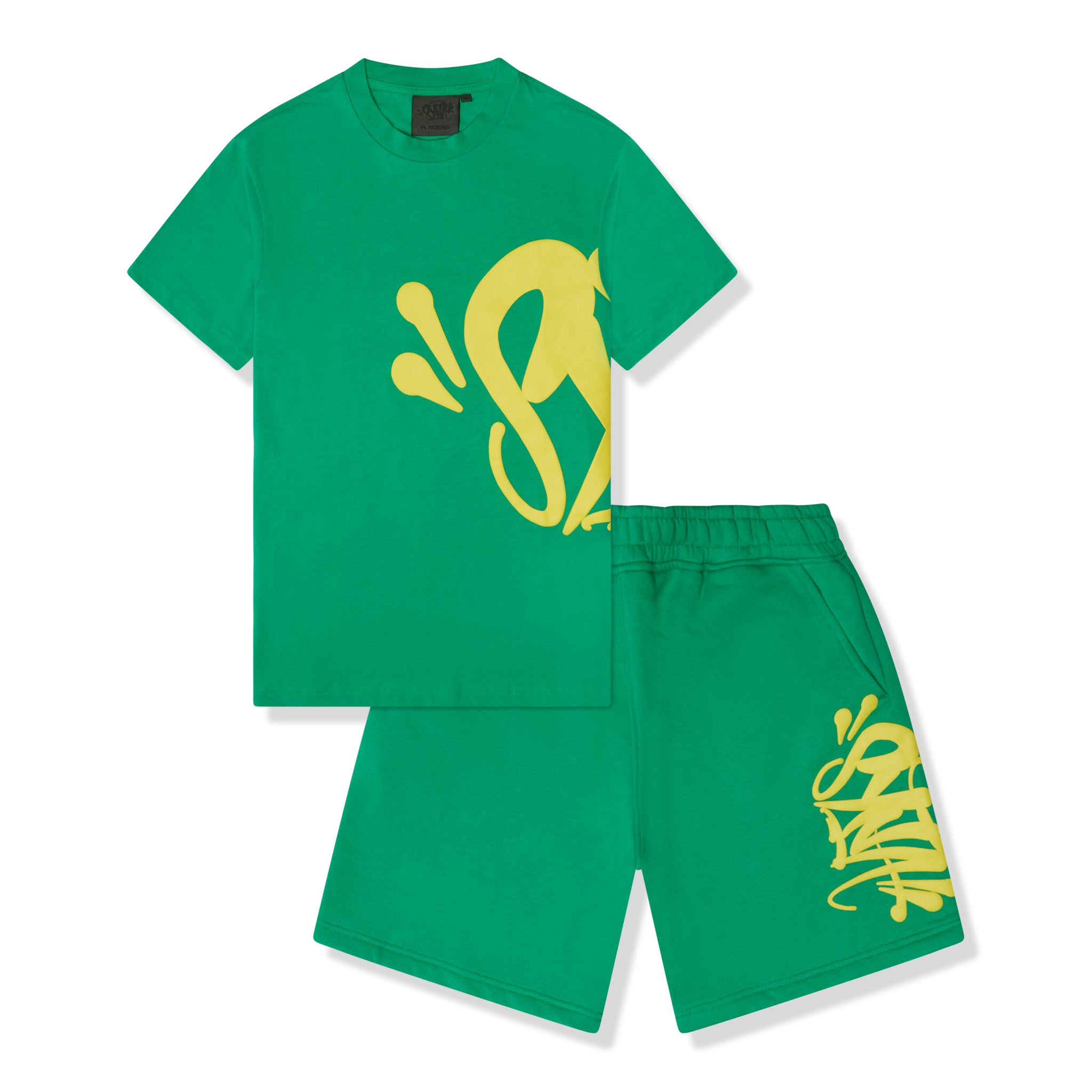 Front view of Syna World Team Syna Twinset Green T-Shirt & Shorts 