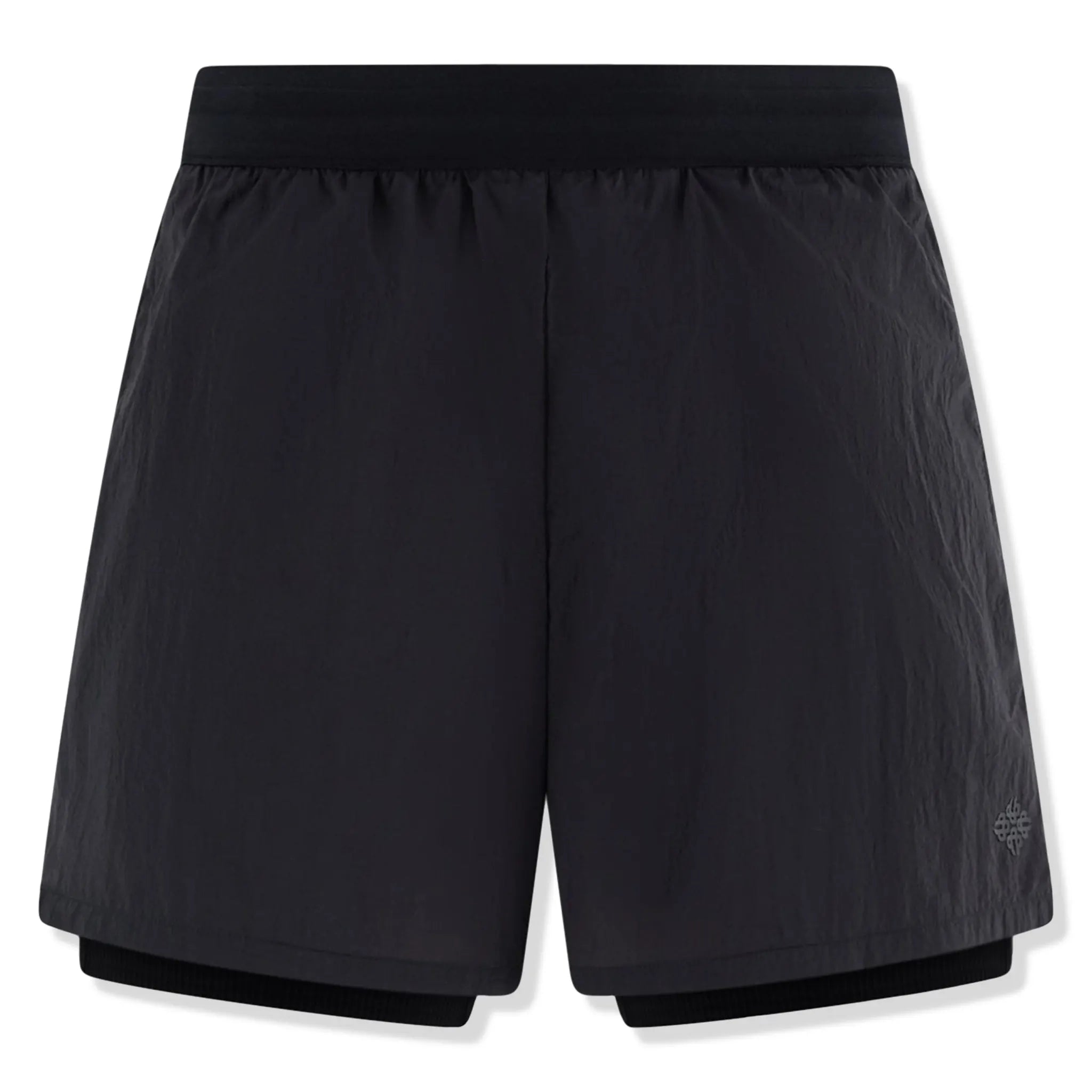 Front View of Couture Club 2 in 1 Translucent Run Black Shorts