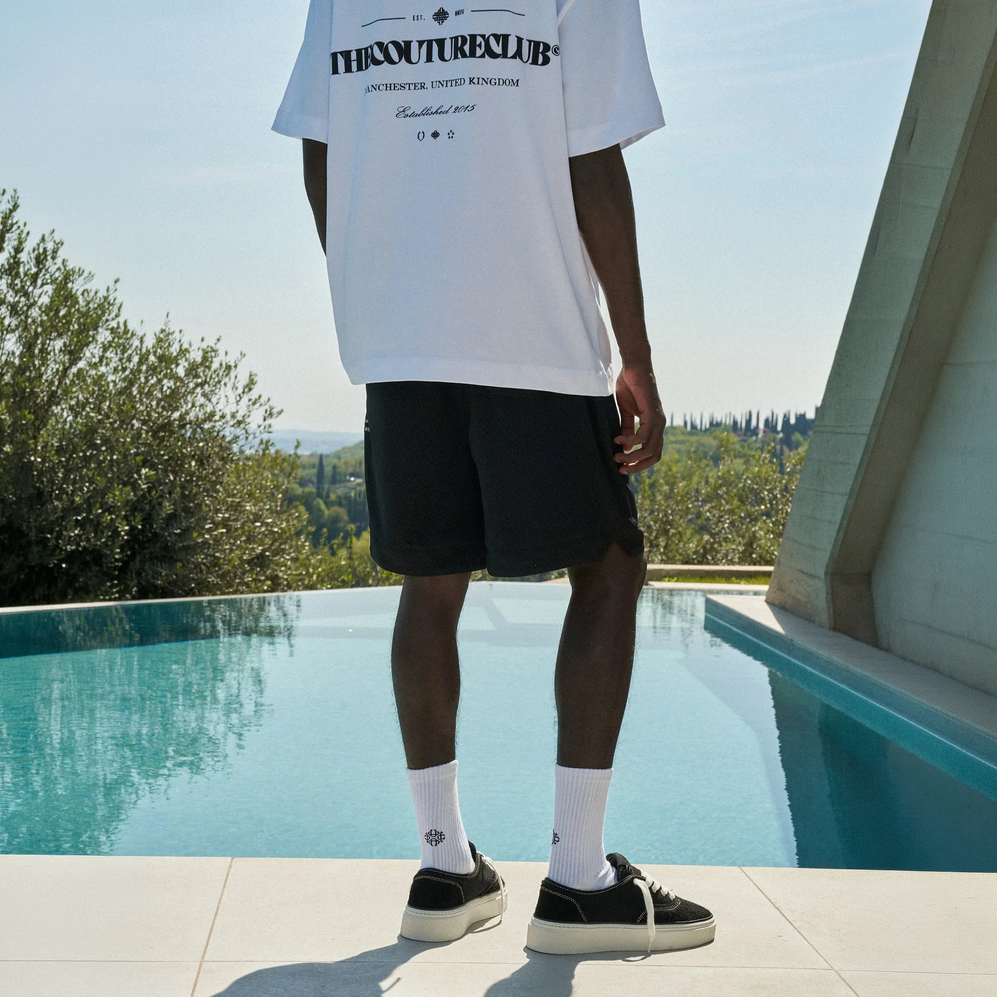 Back View of The Couture Club Airtex Black Shorts