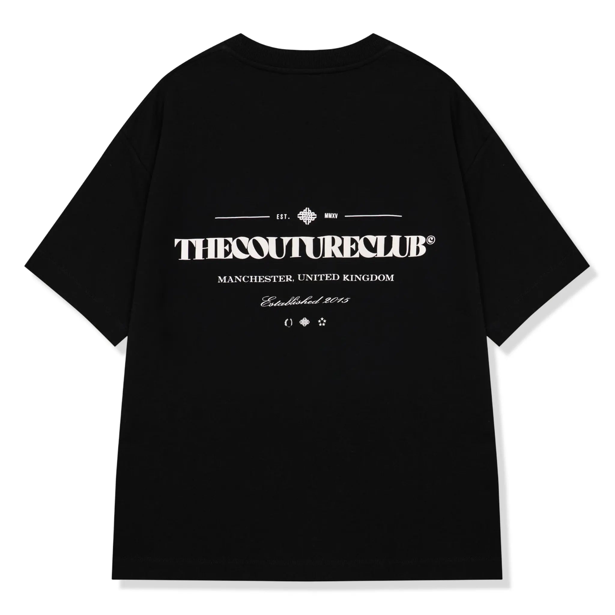 Back View of The Couture Club Copyright Multi Graphic Black T-Shirt