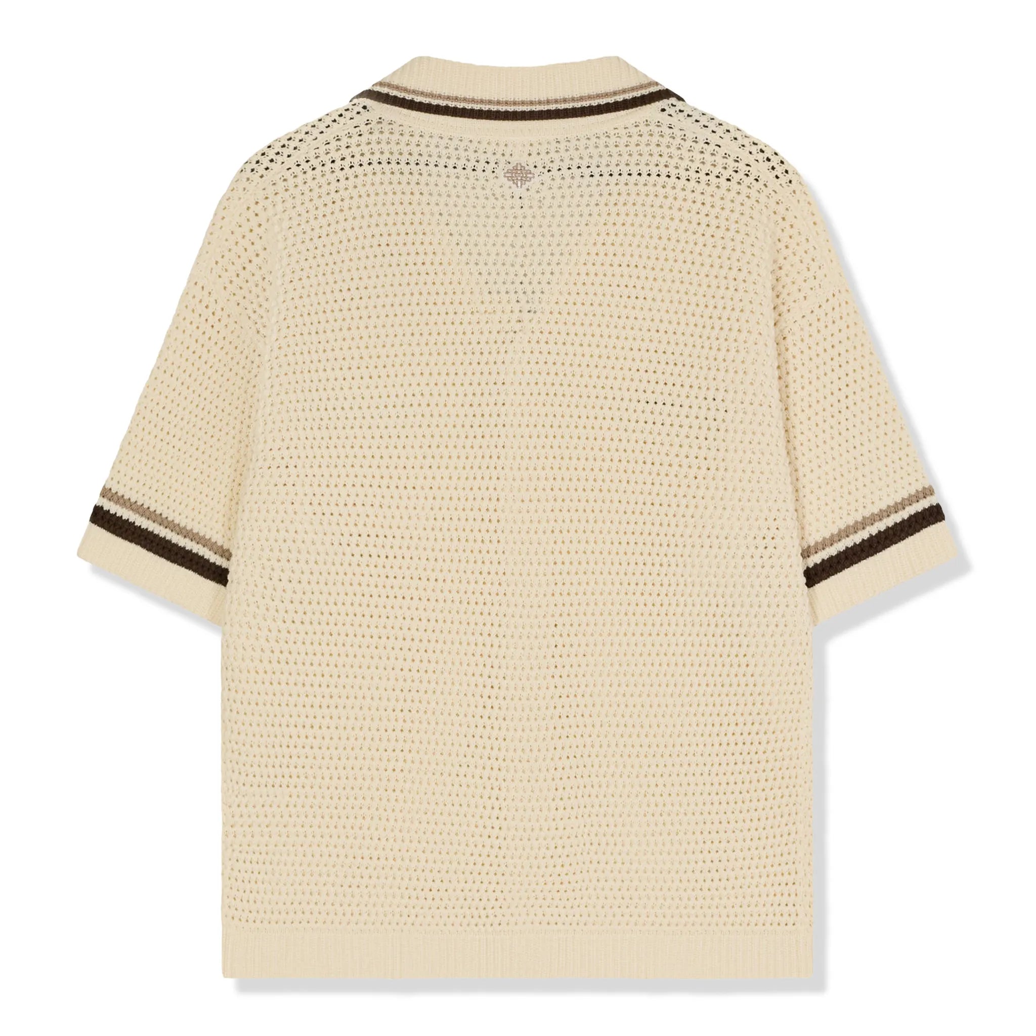 Back View of The Couture Club Crochet Knitted Stripe Through Botton Off White Shirt