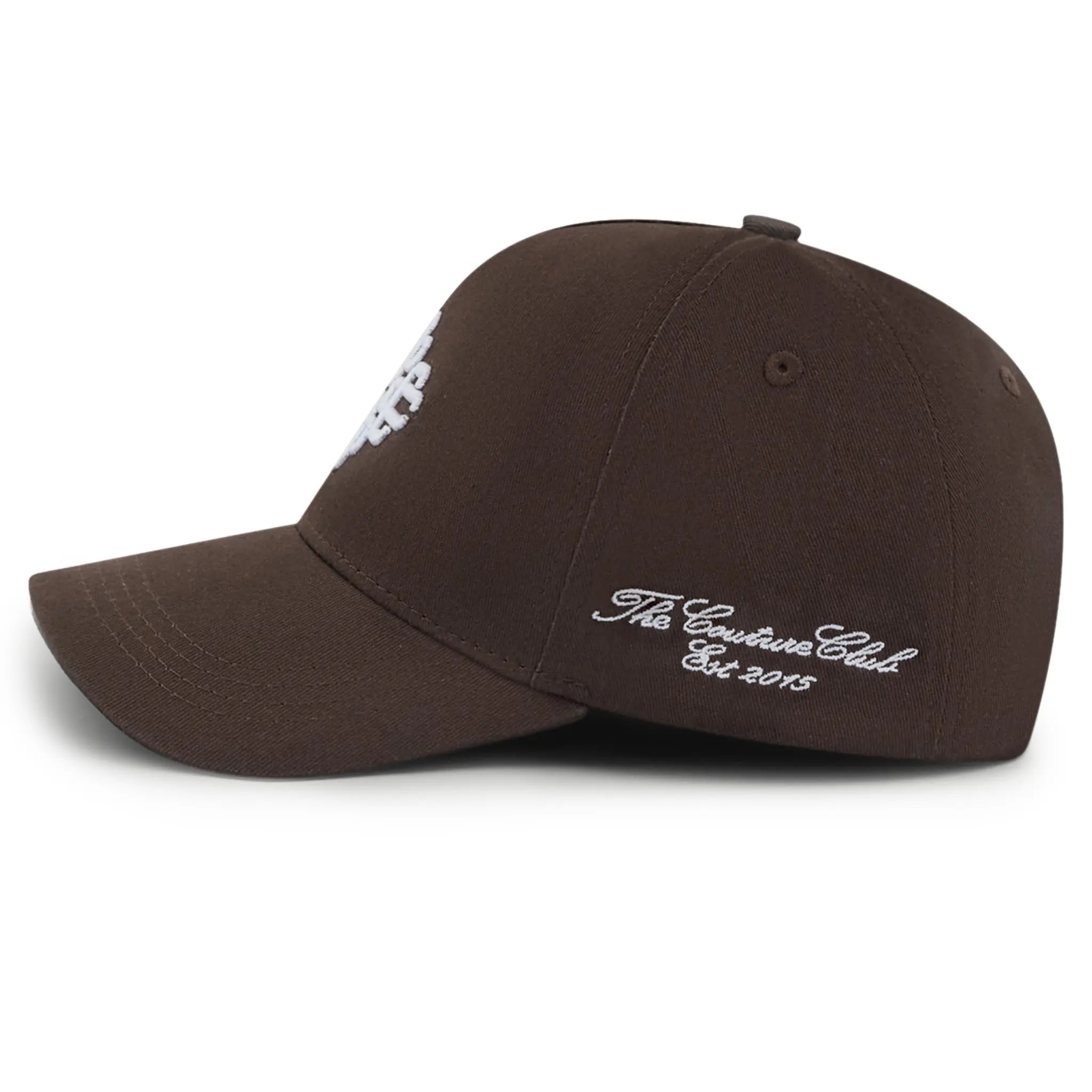 Side View of The Couture Club Emblem Embroidery Brown Cap