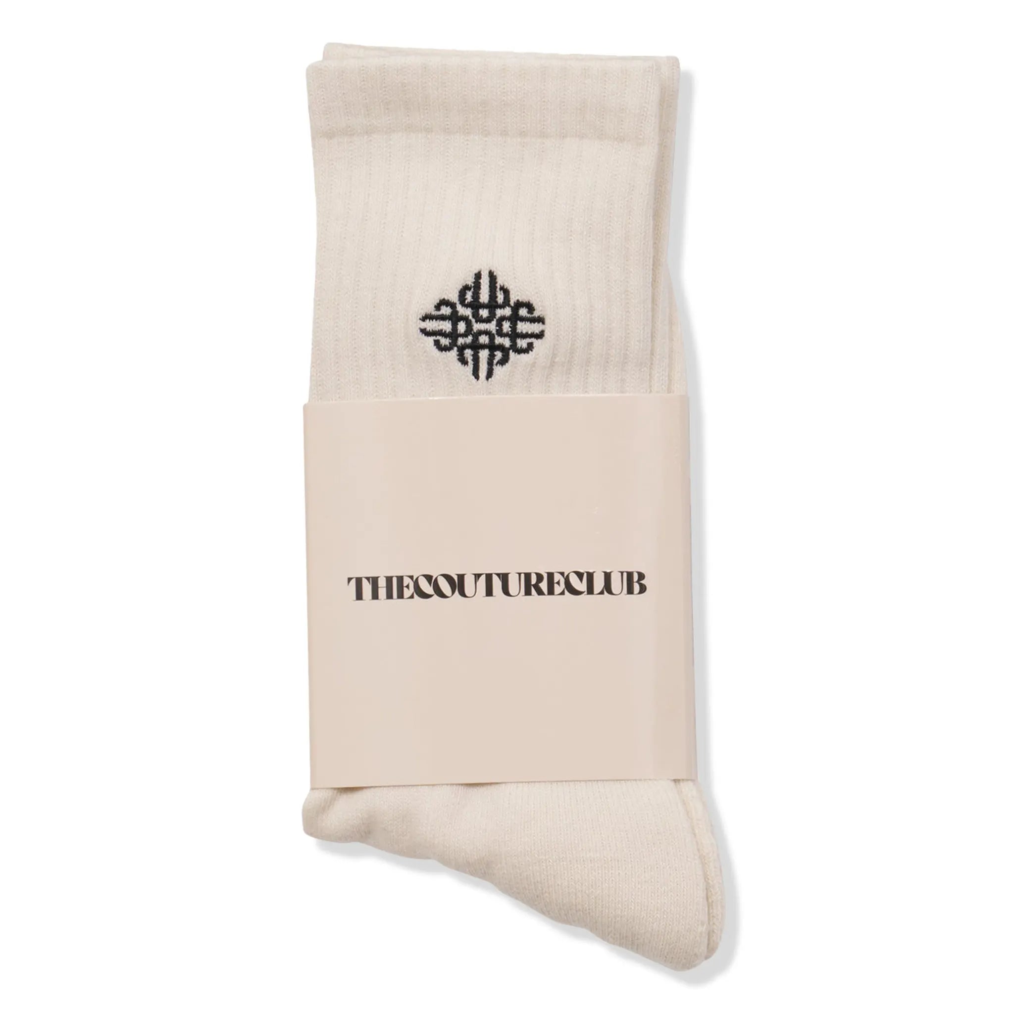 Front Back View of The Couture Club Emblem Sports Off White Socks