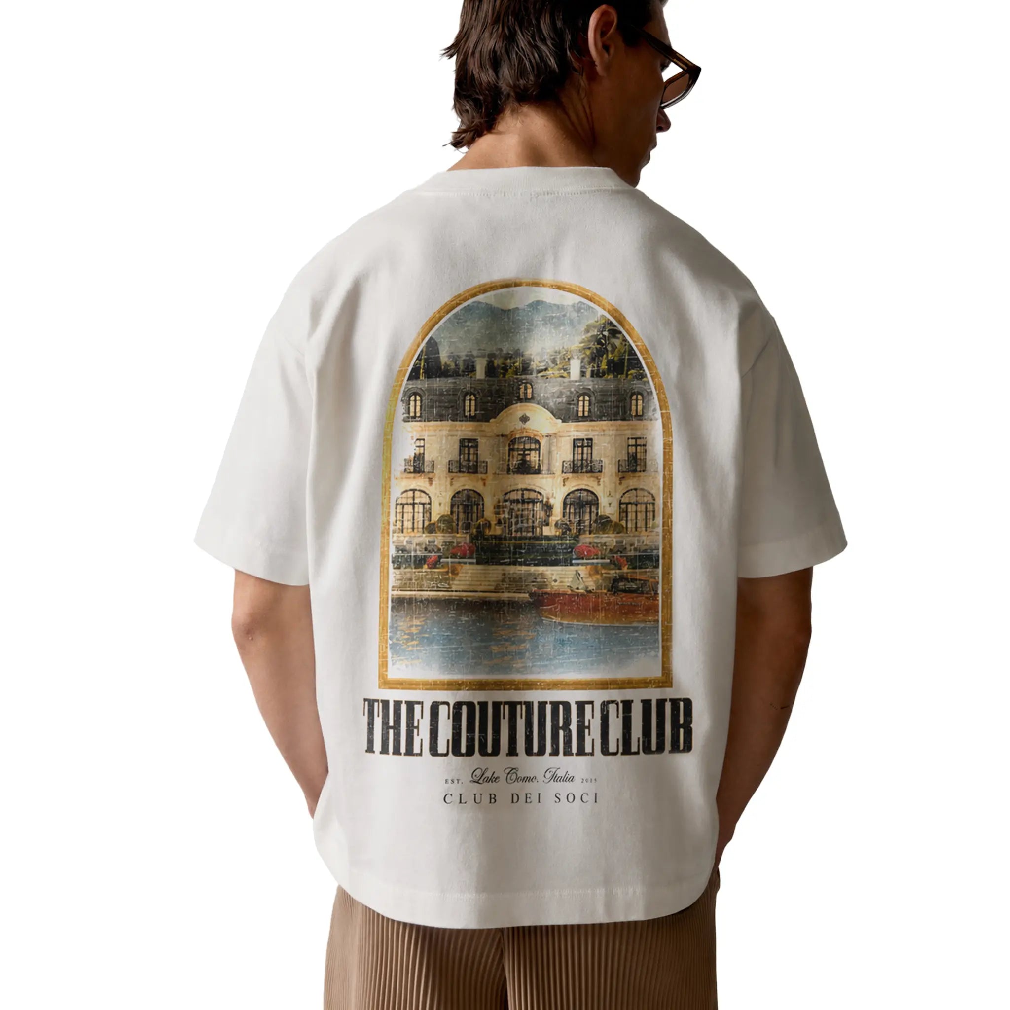 Back View of The Couture Club Lake Como Graphic White T-Shirt