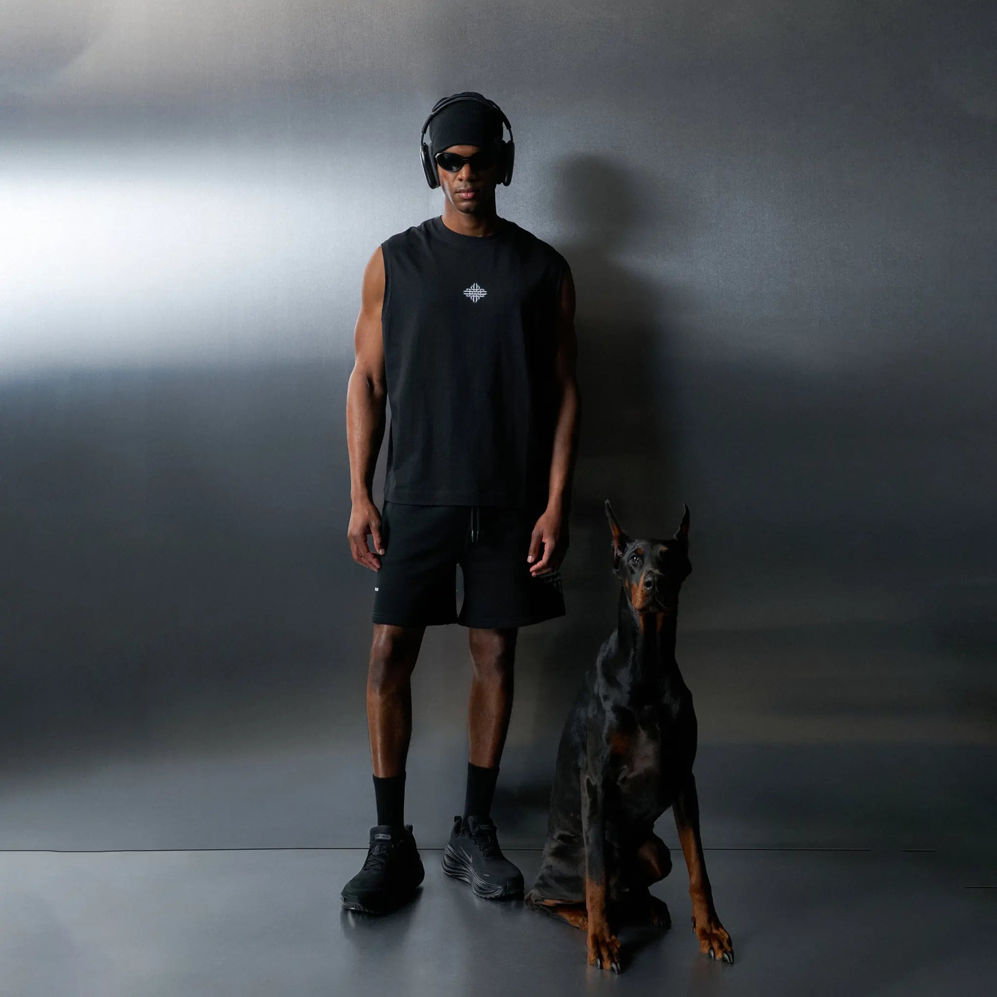 Model View of The Couture Club Luxury In Motion Emblem Black Vest