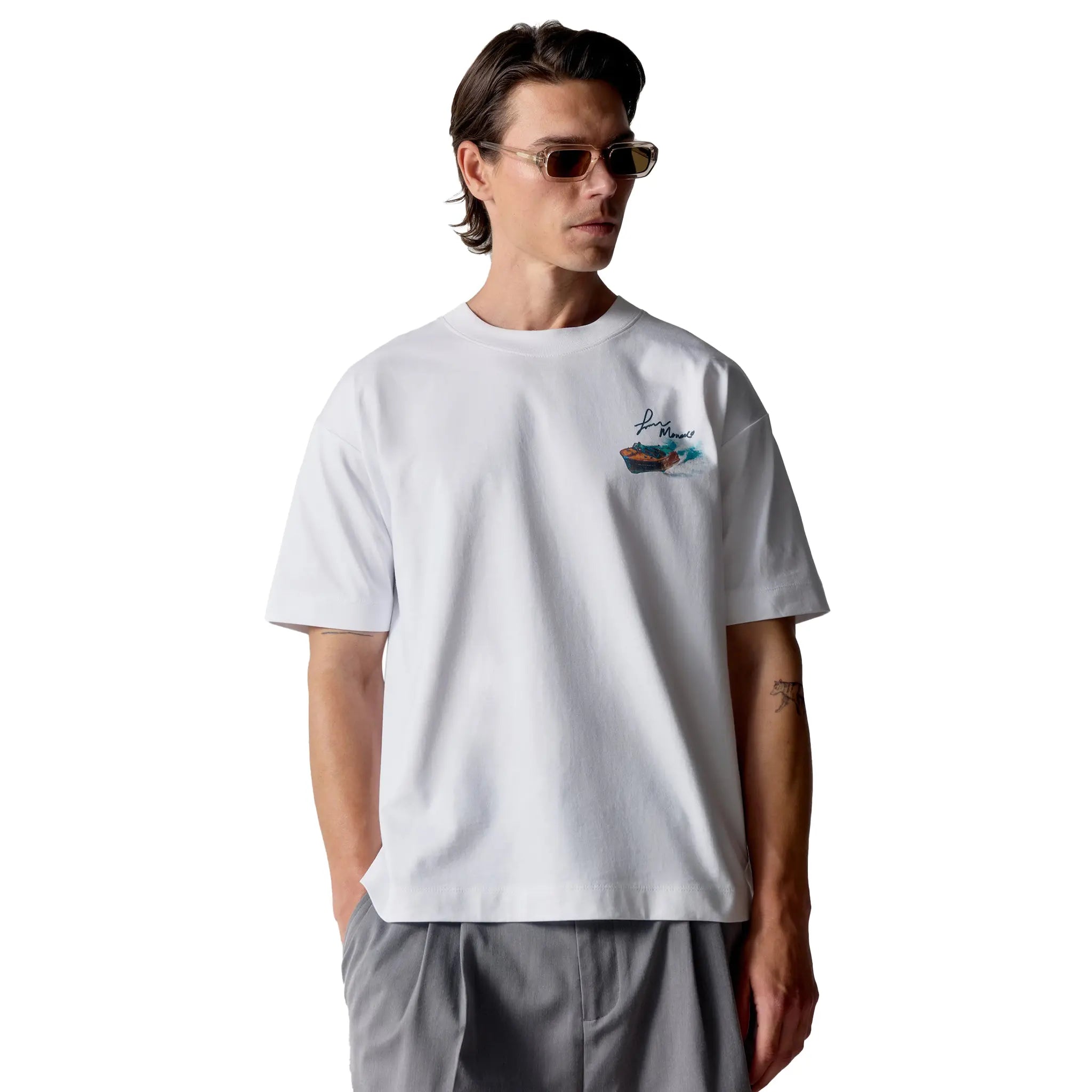 Front View of The Couture Club Monaco With Love Graphic White T-Shirt