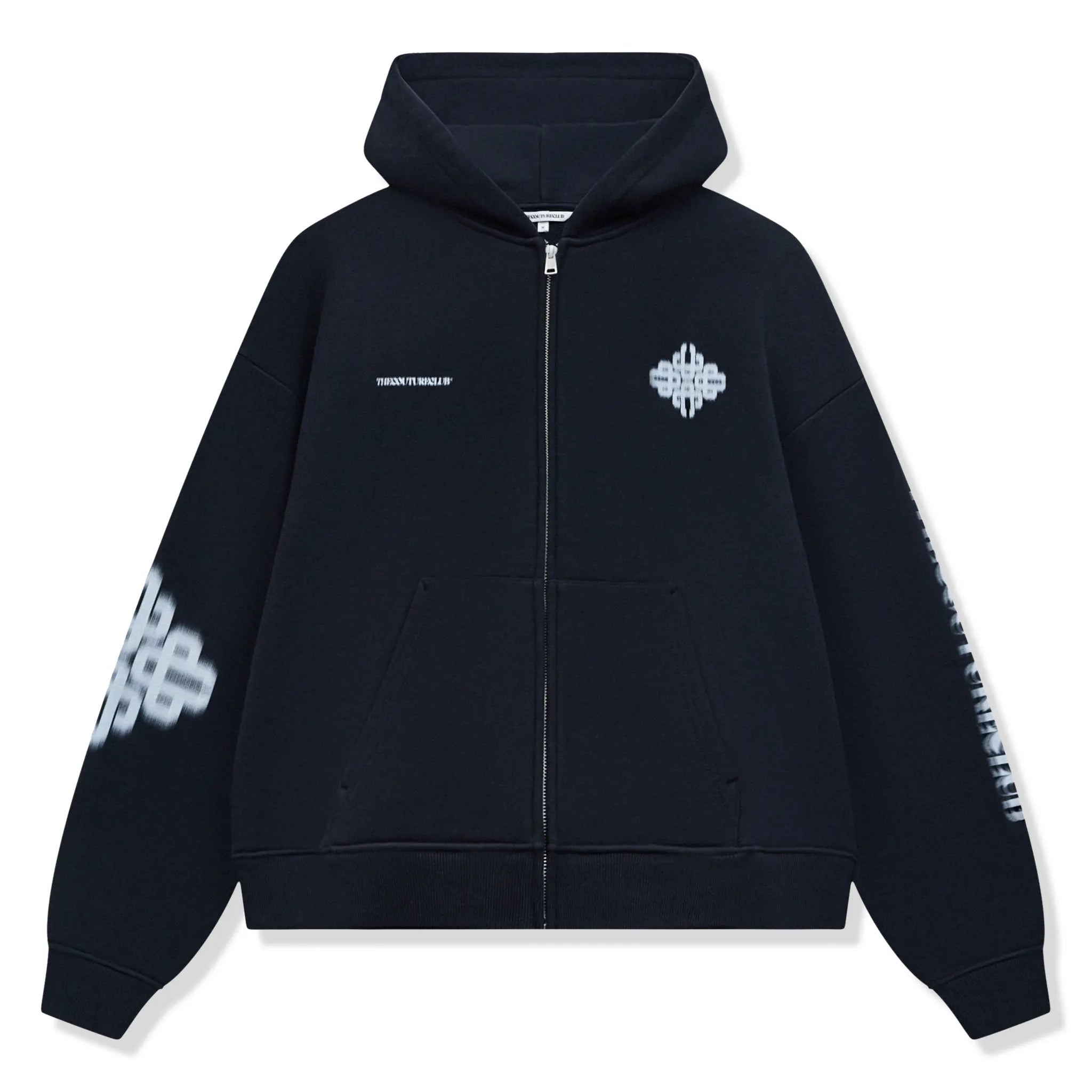 Front View of The Couture Club Motion Blurred Black Zip-Up Hoodie