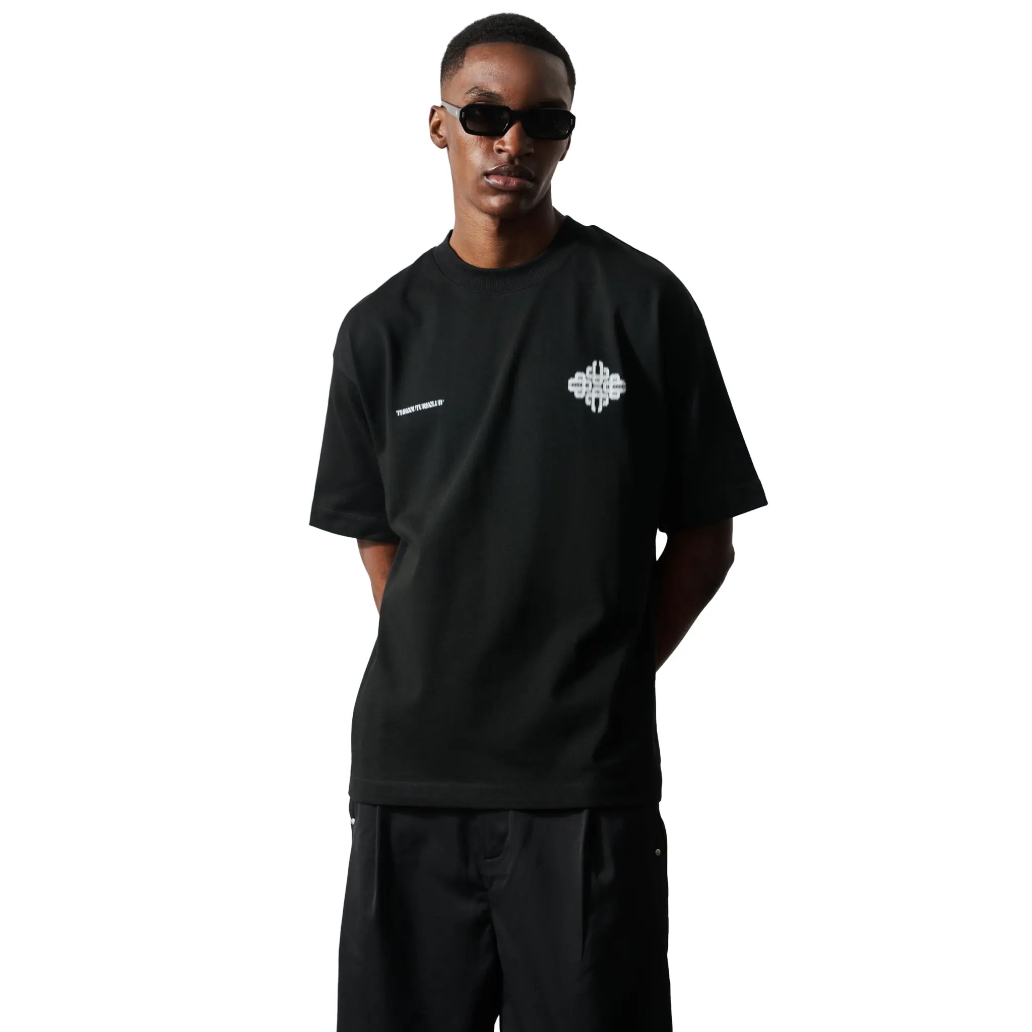 Front View of The Couture Club Motion Blurred Emblem Black T-Shirt