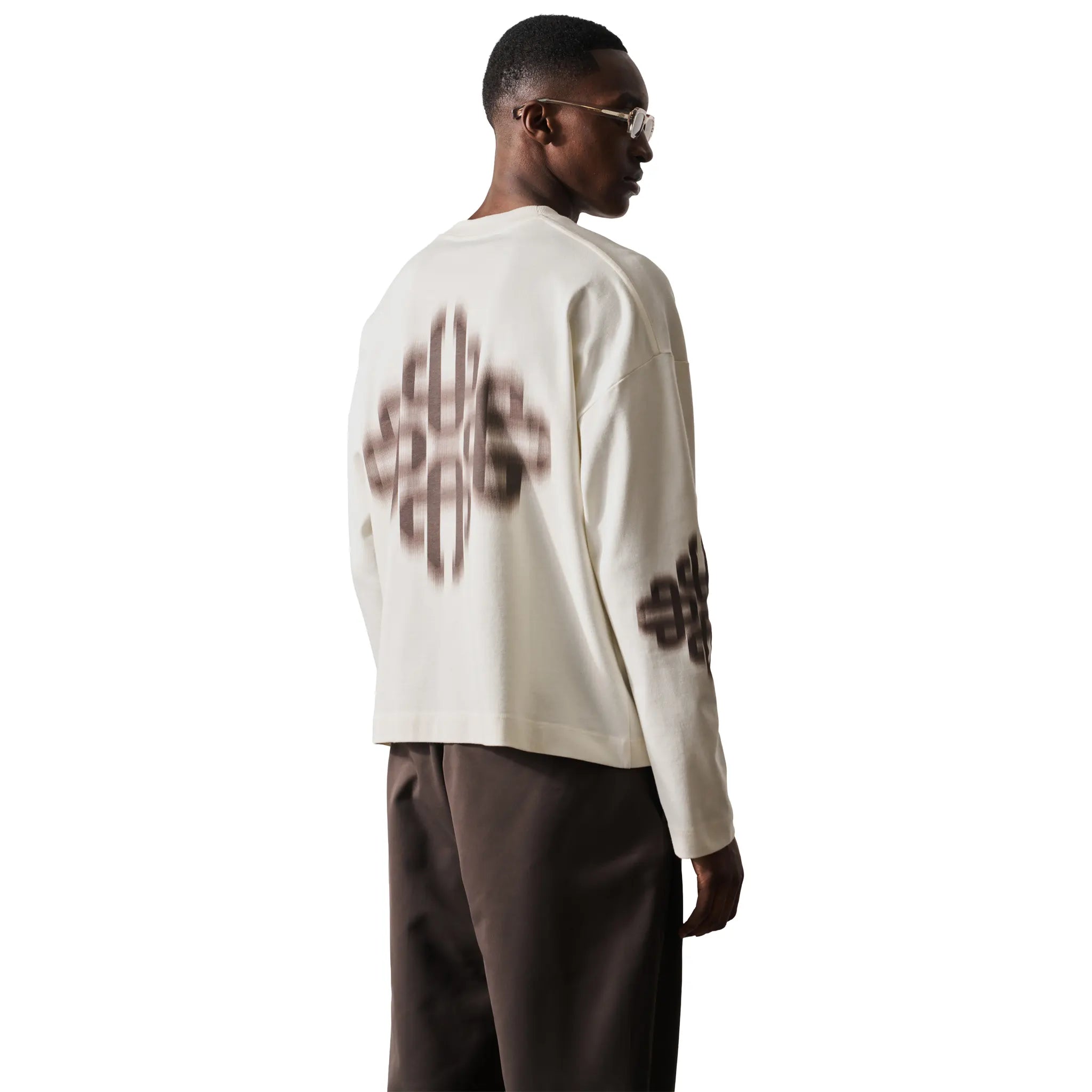 Back View of The Couture Club Motion Blurred L/S Off White T-Shirt