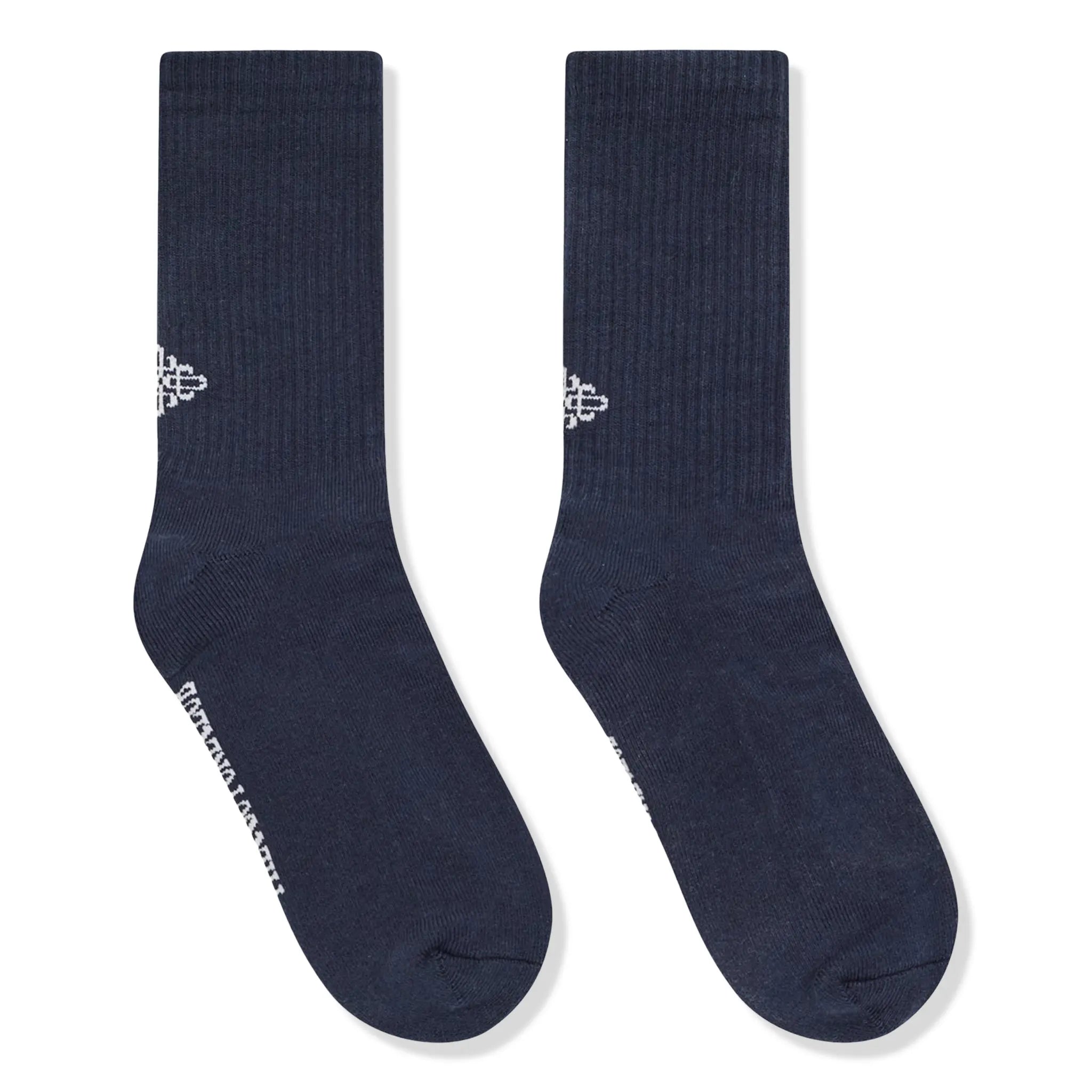 Front View of The Couture Club Reverse Emblem Copyright Navy Socks
