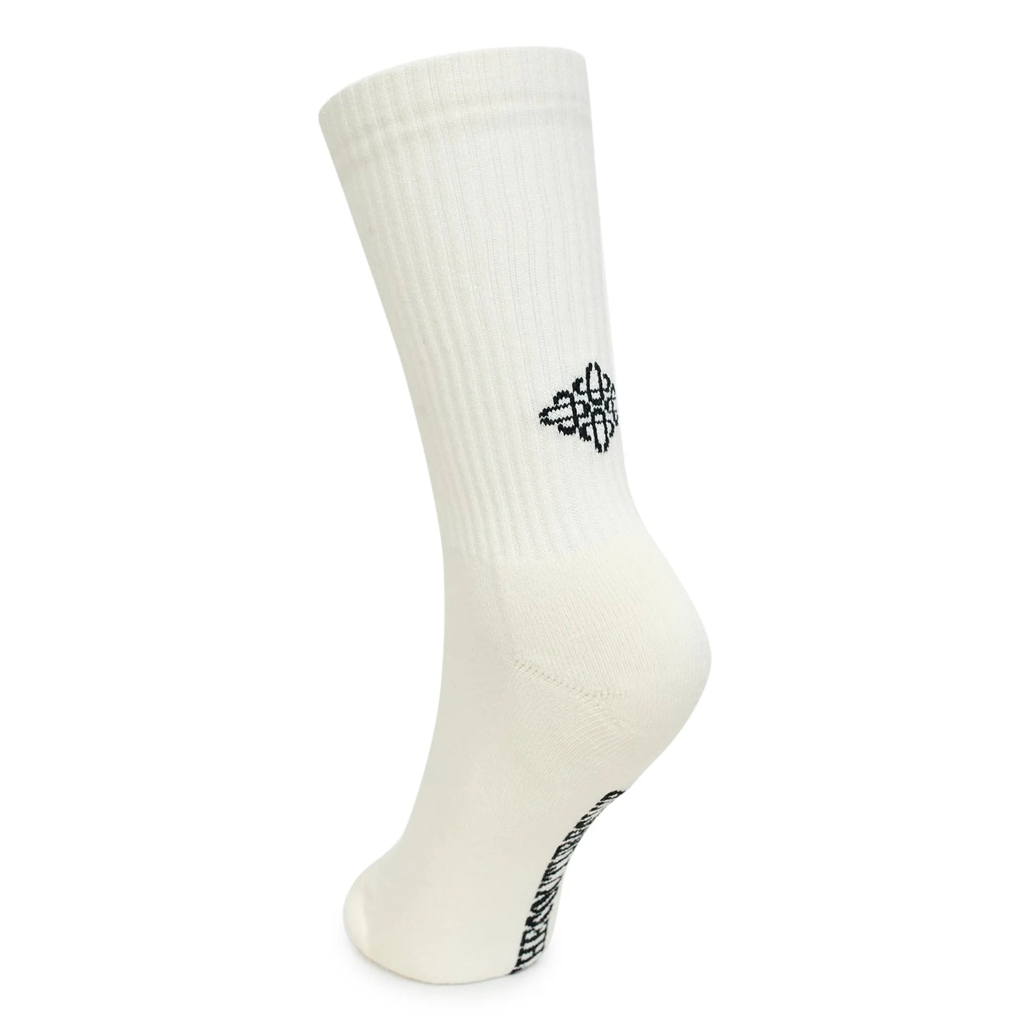 Back View of The Couture Club Reverse Emblem Copyright Off White Socks