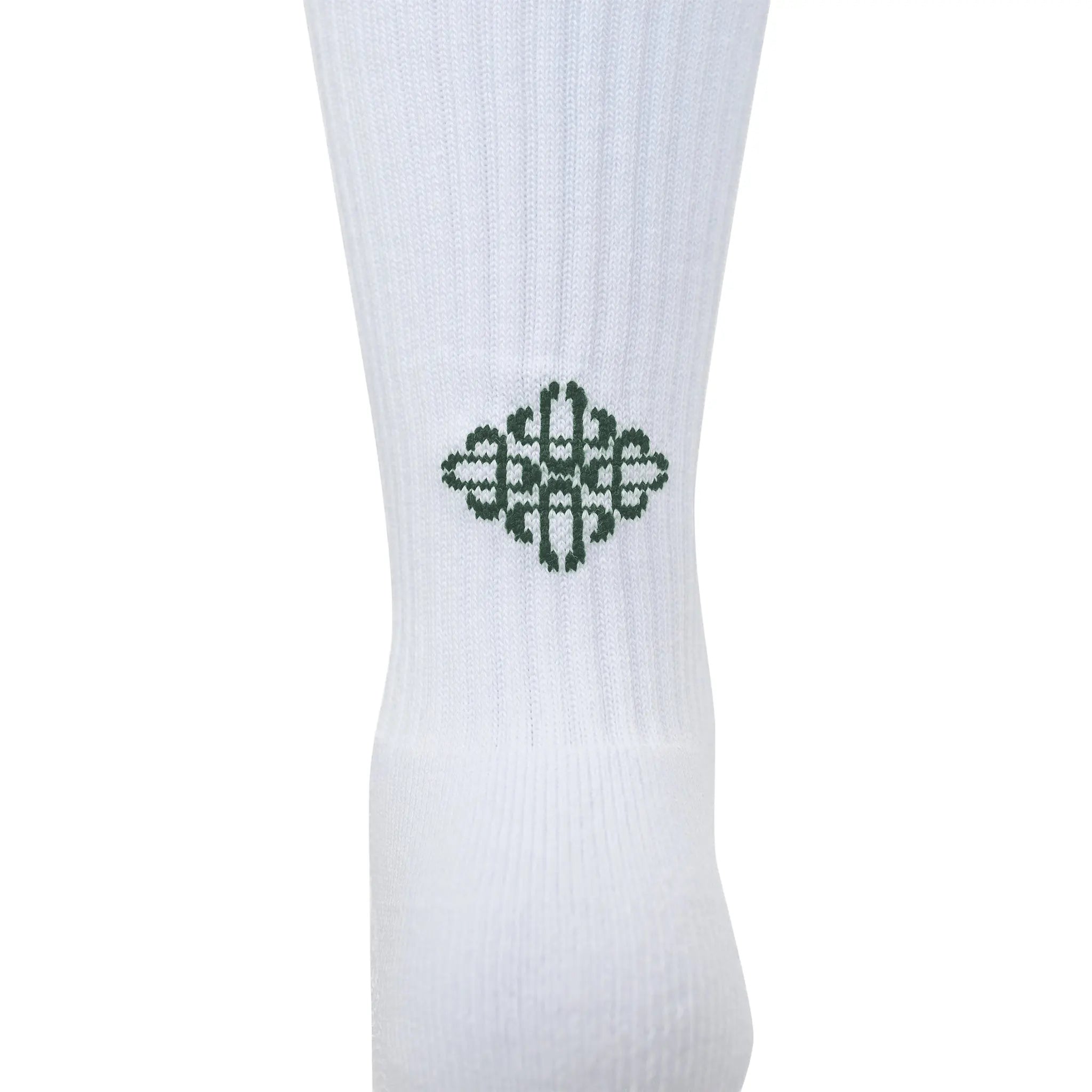 Detailed View of The Couture Club Reverse Emblem Copyright White Green Socks