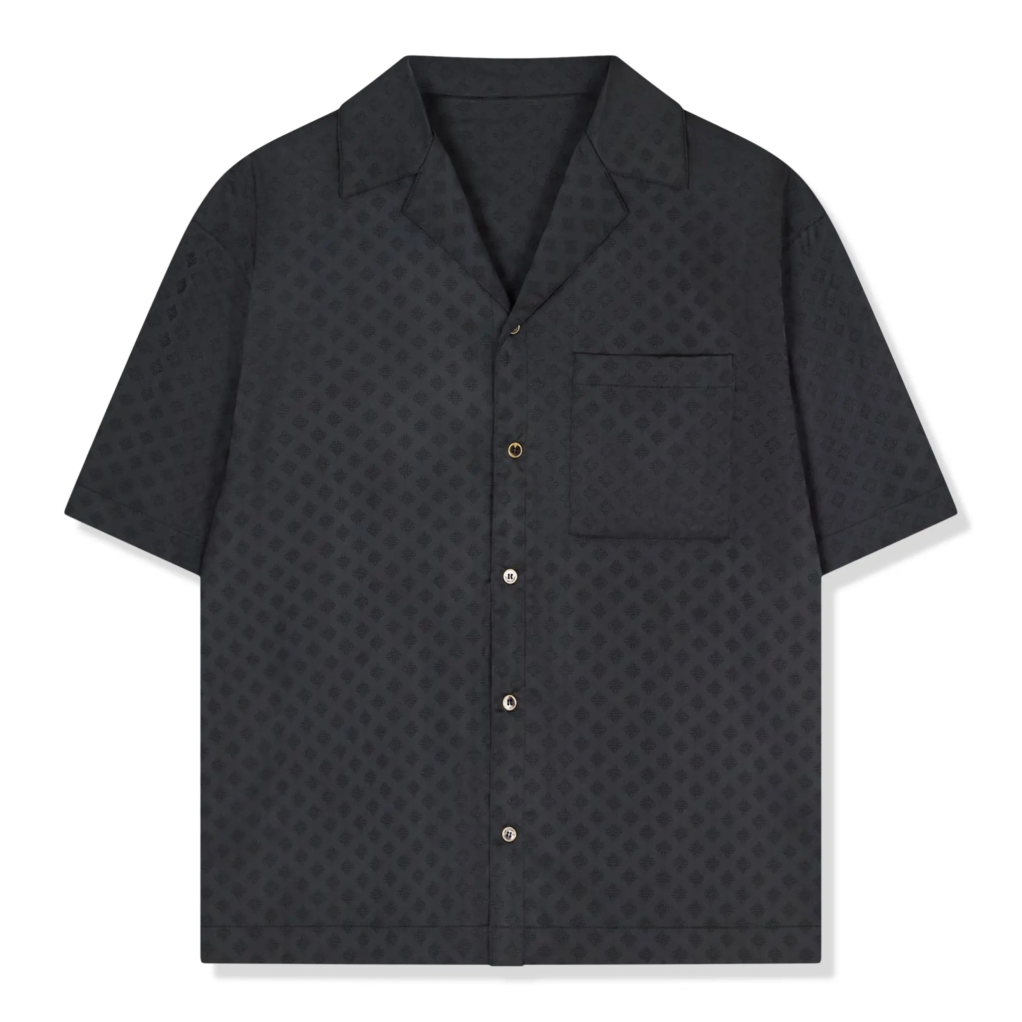 Front View of The Couture Club Satin Jacquard Black Shirt