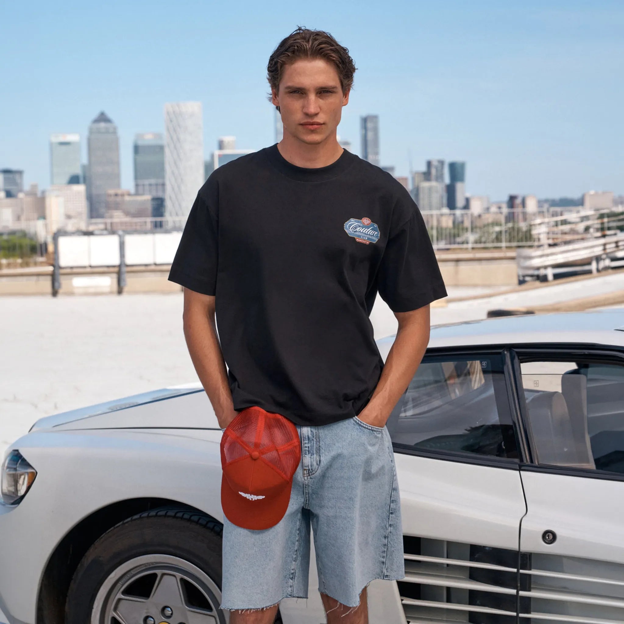 Model View of The Couture Club Vintage Script Graphic Black T-Shirt