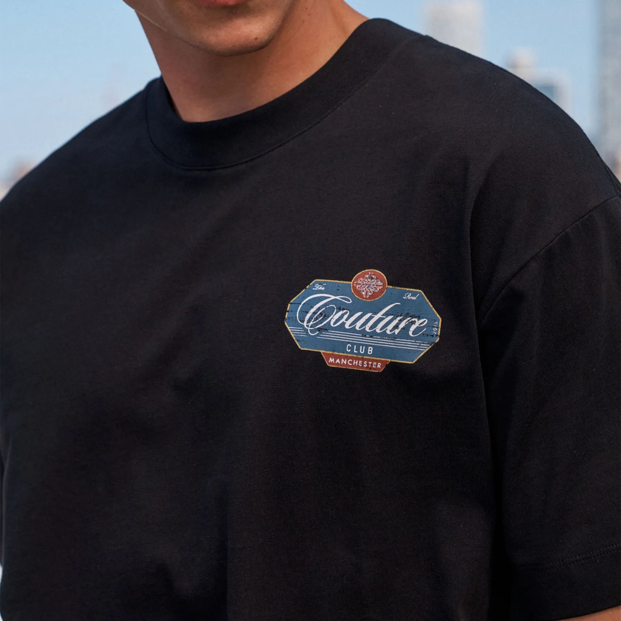 Detailed View of The Couture Club Vintage Script Graphic Black T-Shirt