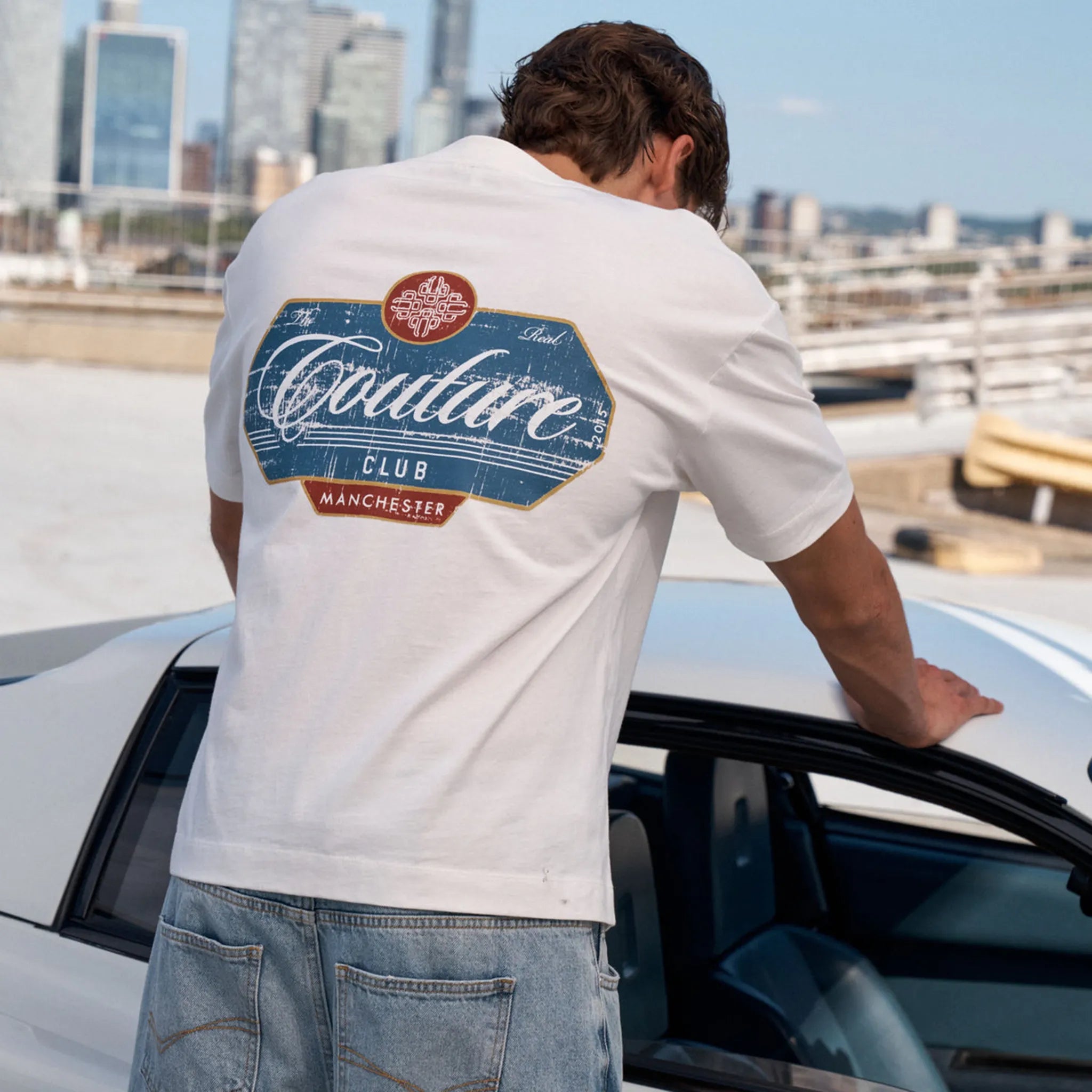 Detailed View of The Couture Club Vintage Script Graphic Off White T-Shirt