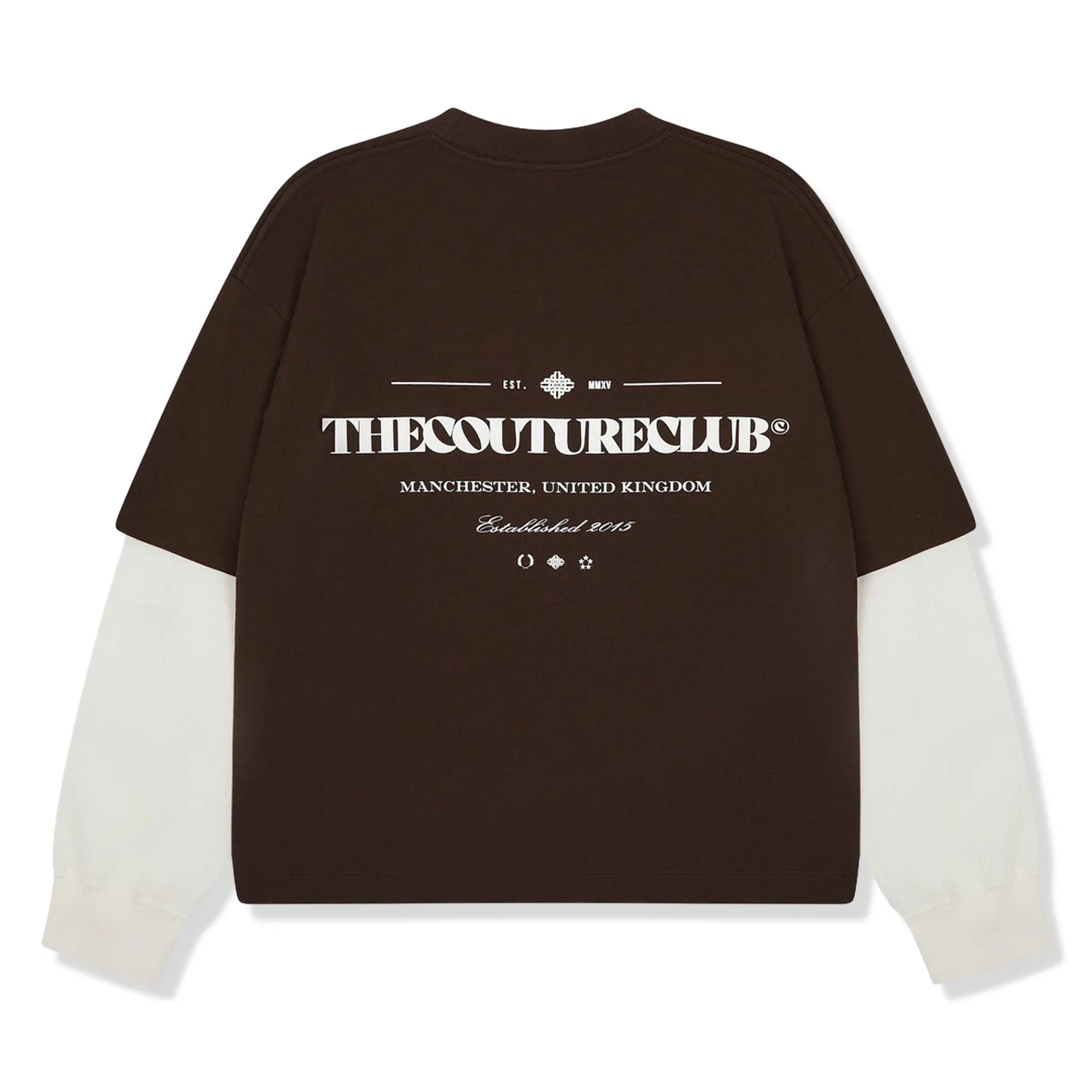 Back View of The Couture Club Waffle Double Layer Graphic L/S Brown T-Shirt