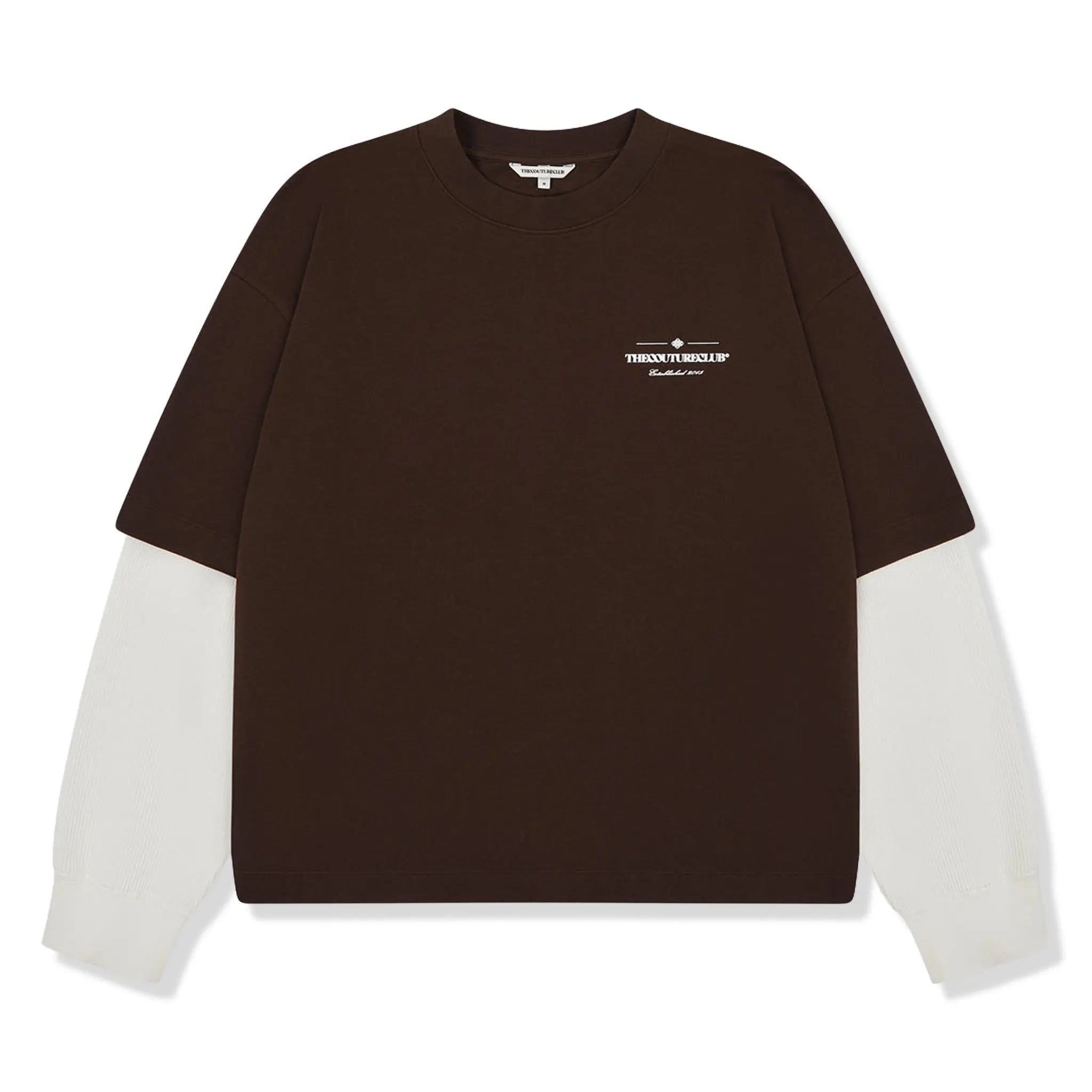 Front View of The Couture Club Waffle Double Layer Graphic L/S Brown T-Shirt