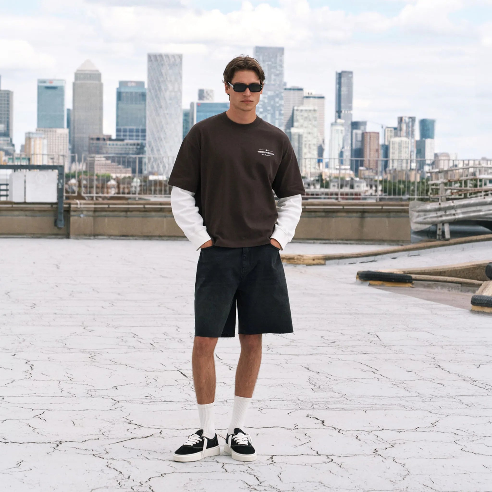 Front View of The Couture Club Waffle Double Layer Graphic L/S Brown T-Shirt