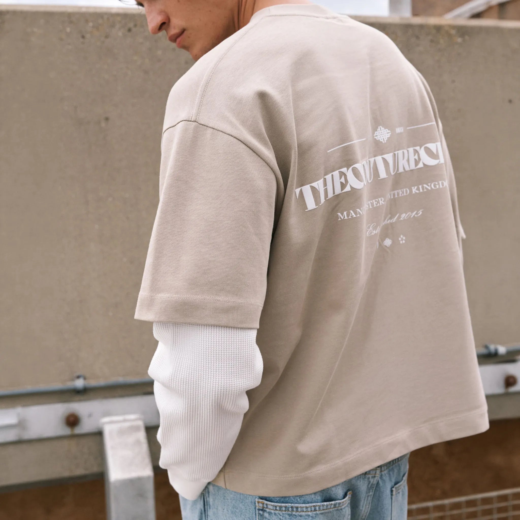 Detailed Back View of The Couture Club Waffle Double Layer Graphic L/S Mushroom T-Shirt