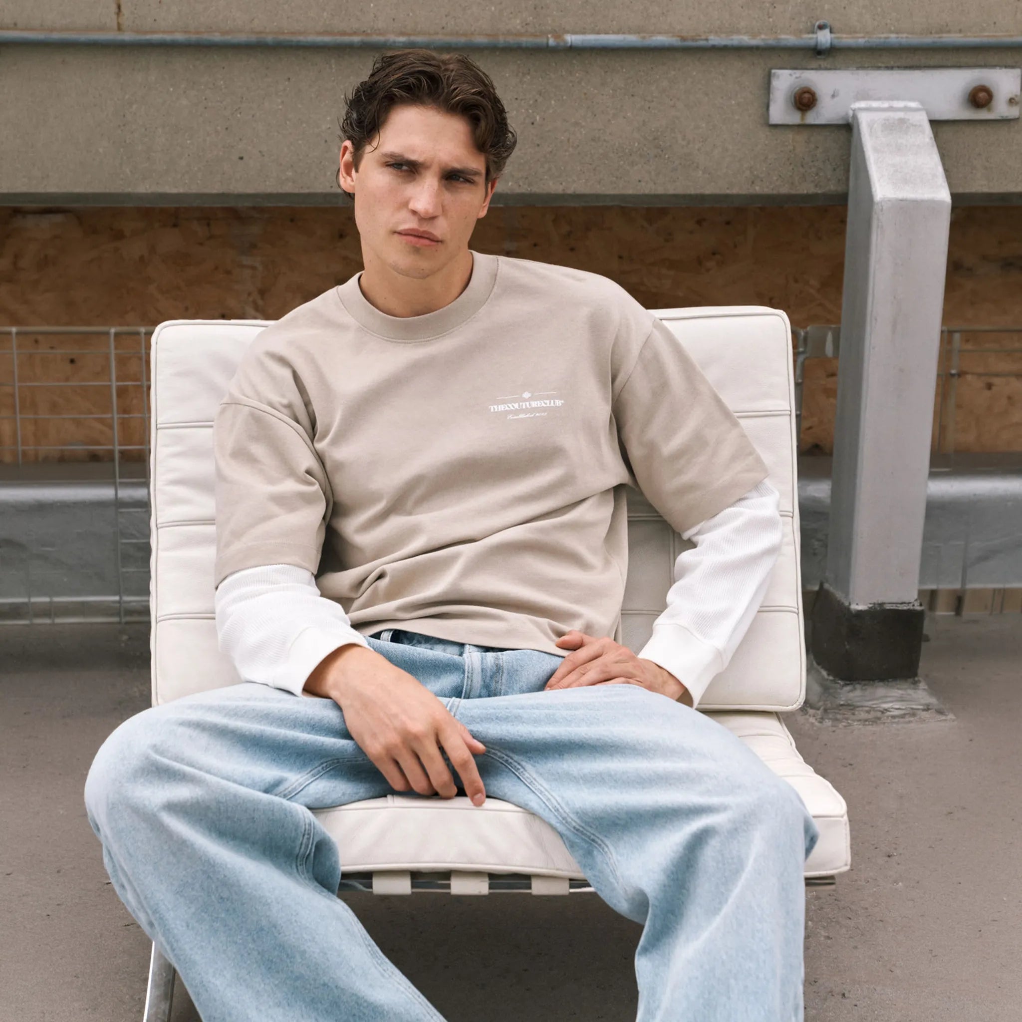 Front View of The Couture Club Waffle Double Layer Graphic L/S Mushroom T-Shirt