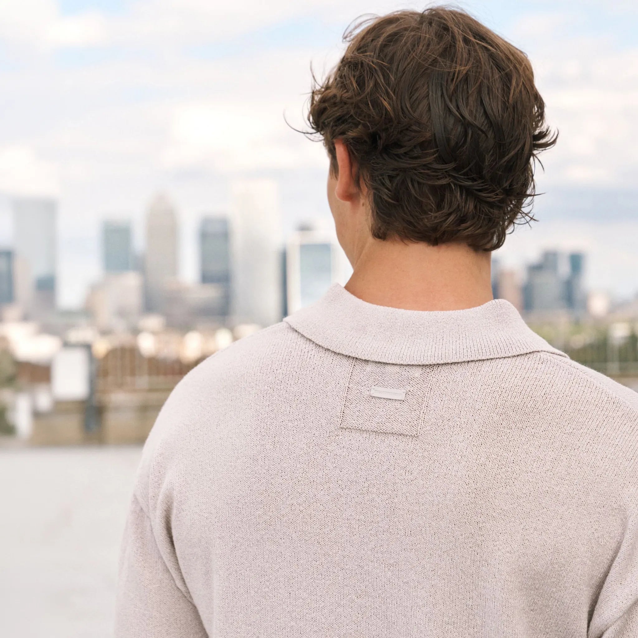 Back View The Couture Fine Gauge Knitted Mushroom Polo Shirt