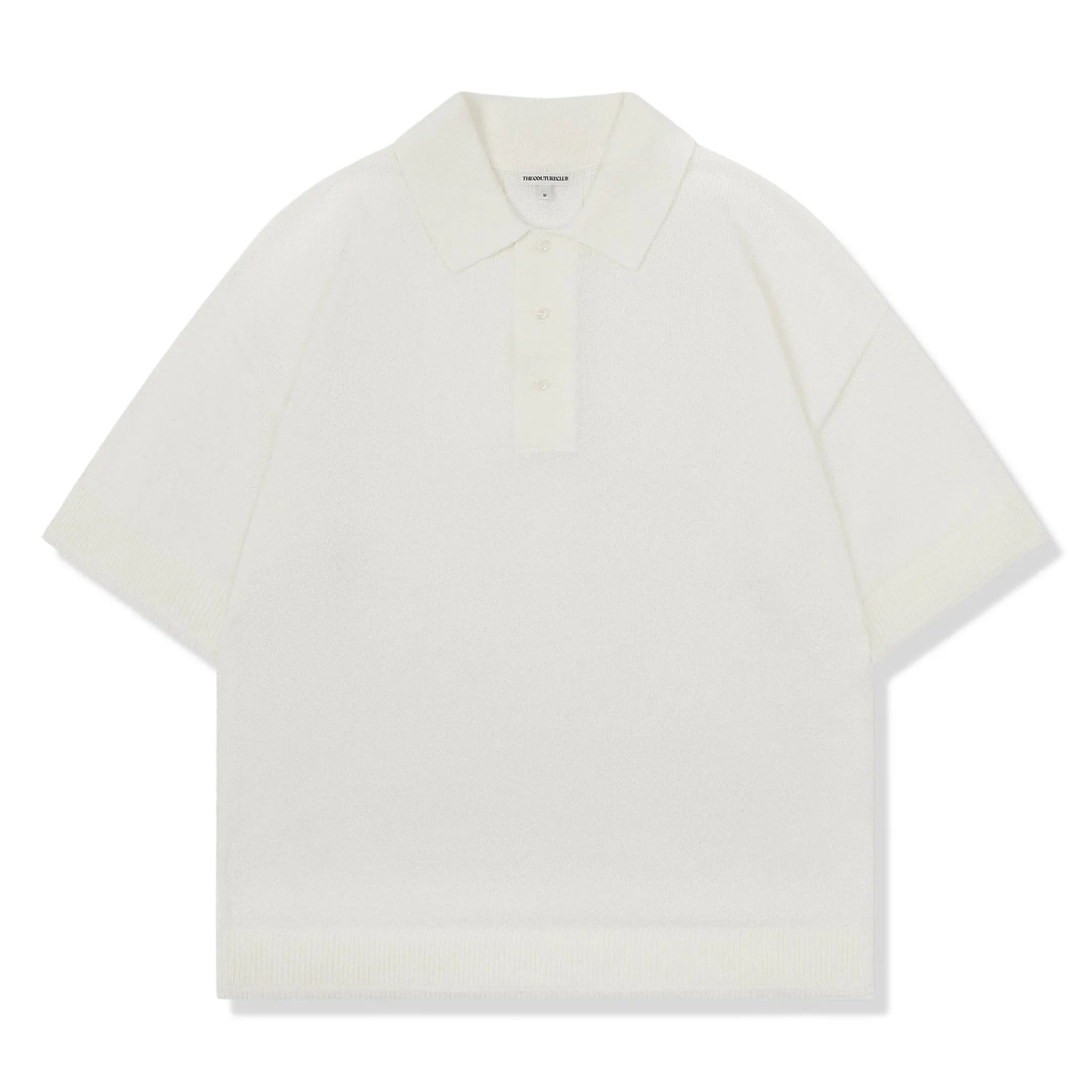 Front View of The Couture Fine Gauge Knitted White Polo Shirt
