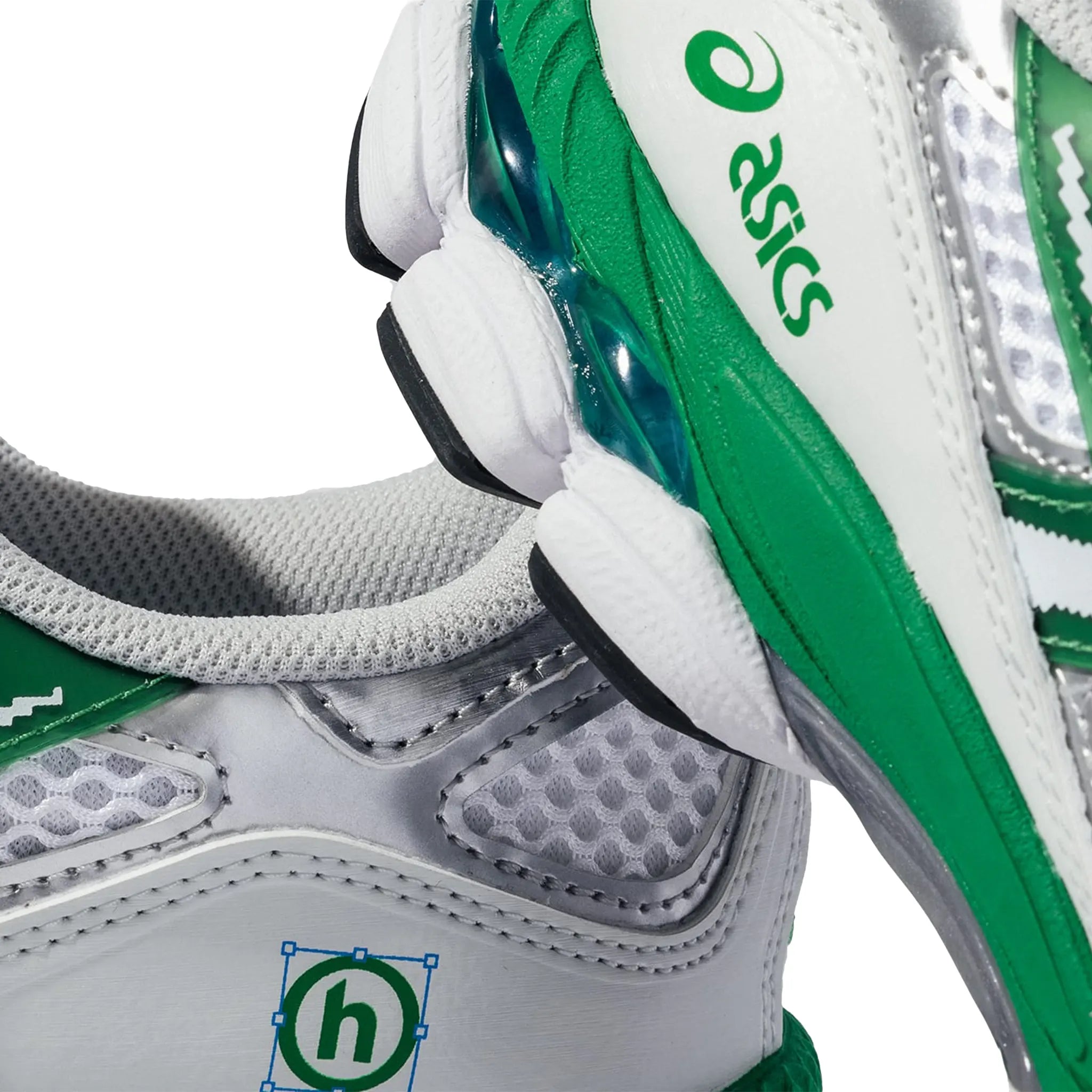 Detail view of The HIDDEN.NY x ASICS Gel-NYC White Green 1201B001-100
