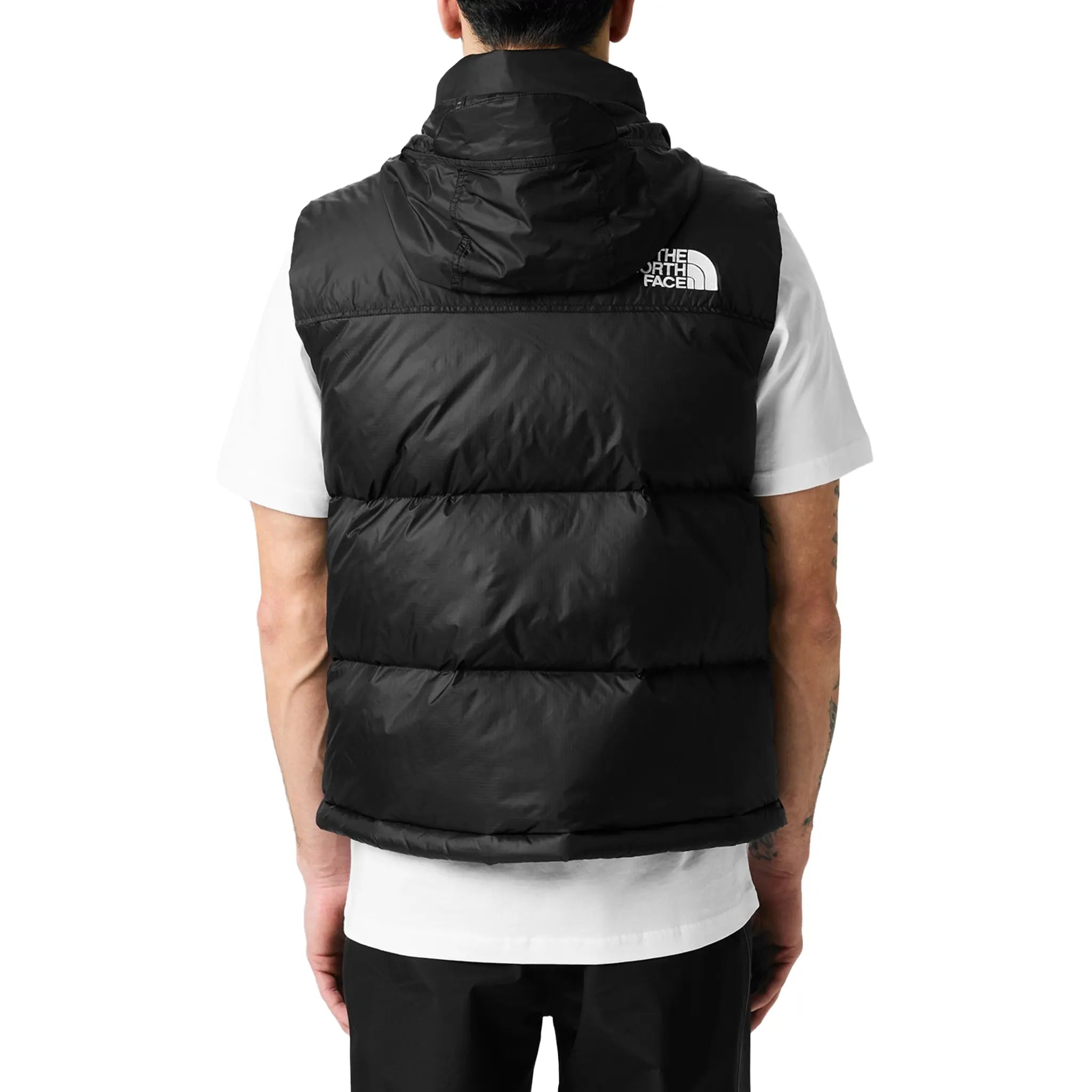 Model Back View of The North Face 1996 Retro TNF Black Gilet
