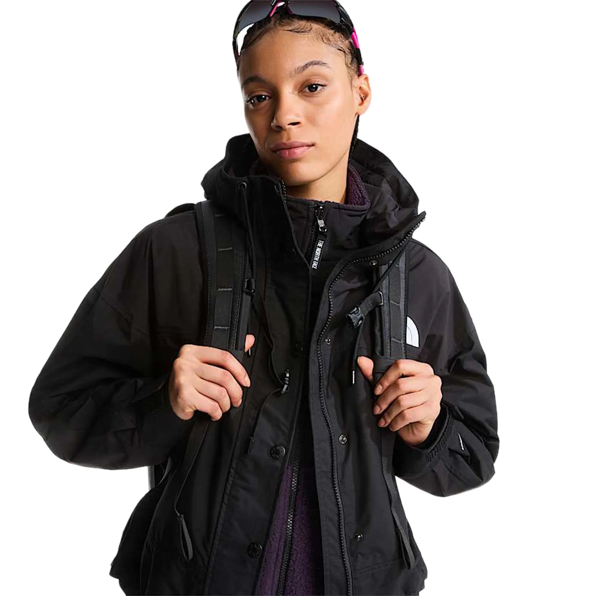 Front View of The North Face Mountain Short Black Jacket (W)