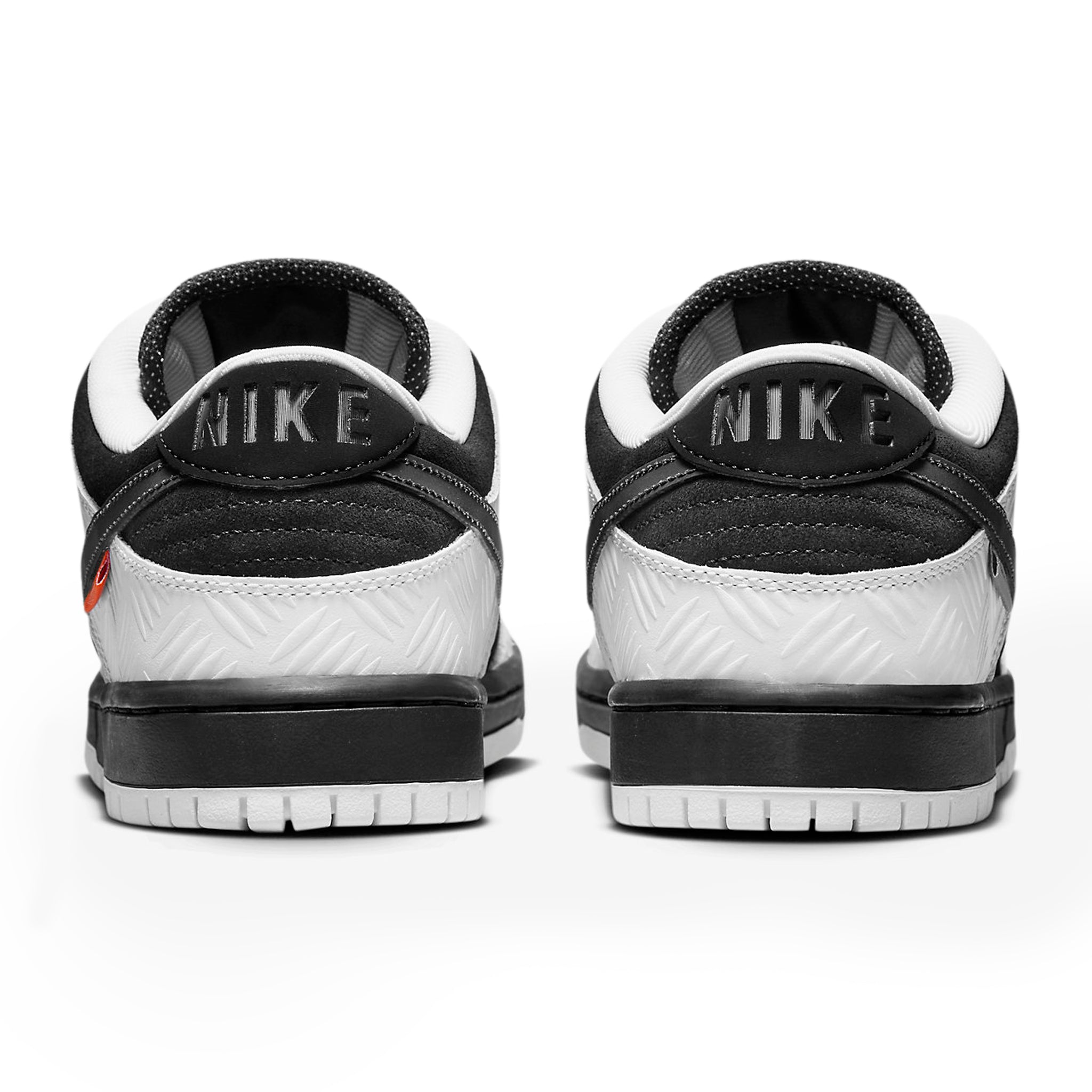Back view of Tightbooth X Nike SB Dunk Low Black White FD2629-100