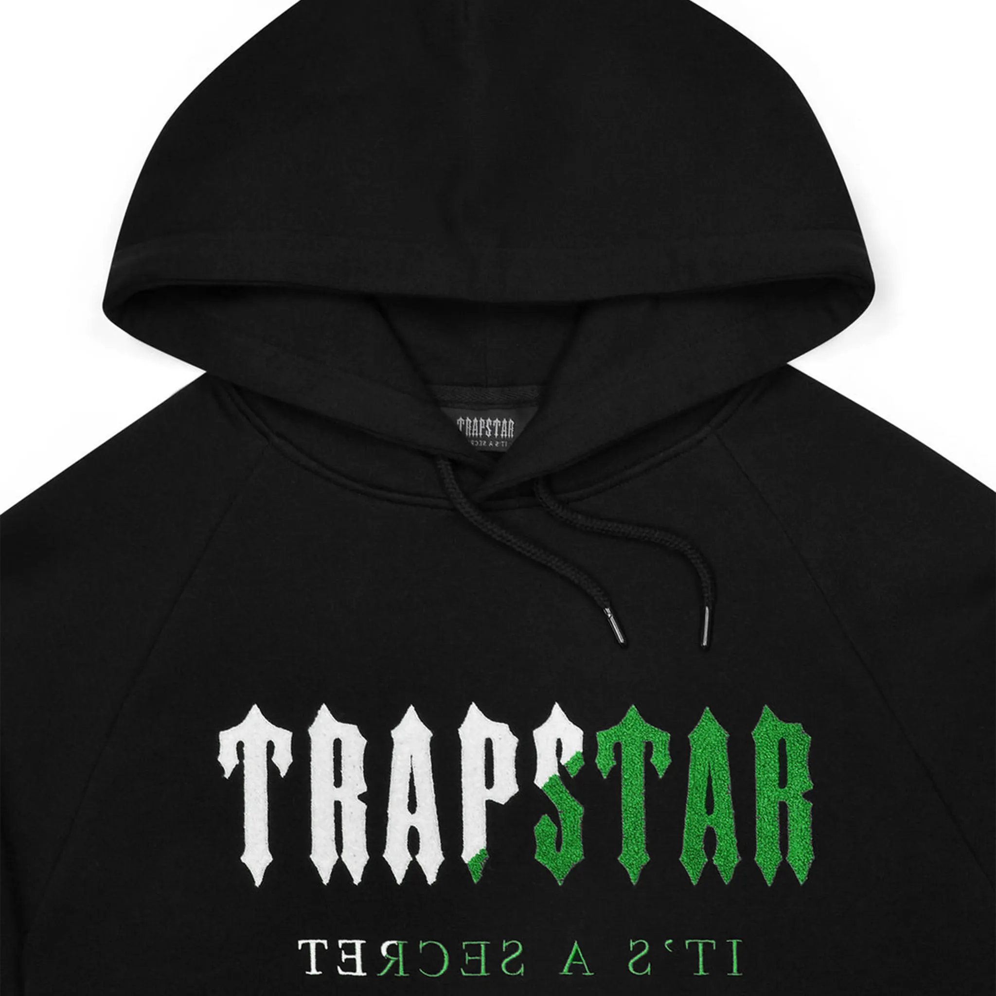 Logo view of Trapstar Chenille Decoded Black Green Tracksuit