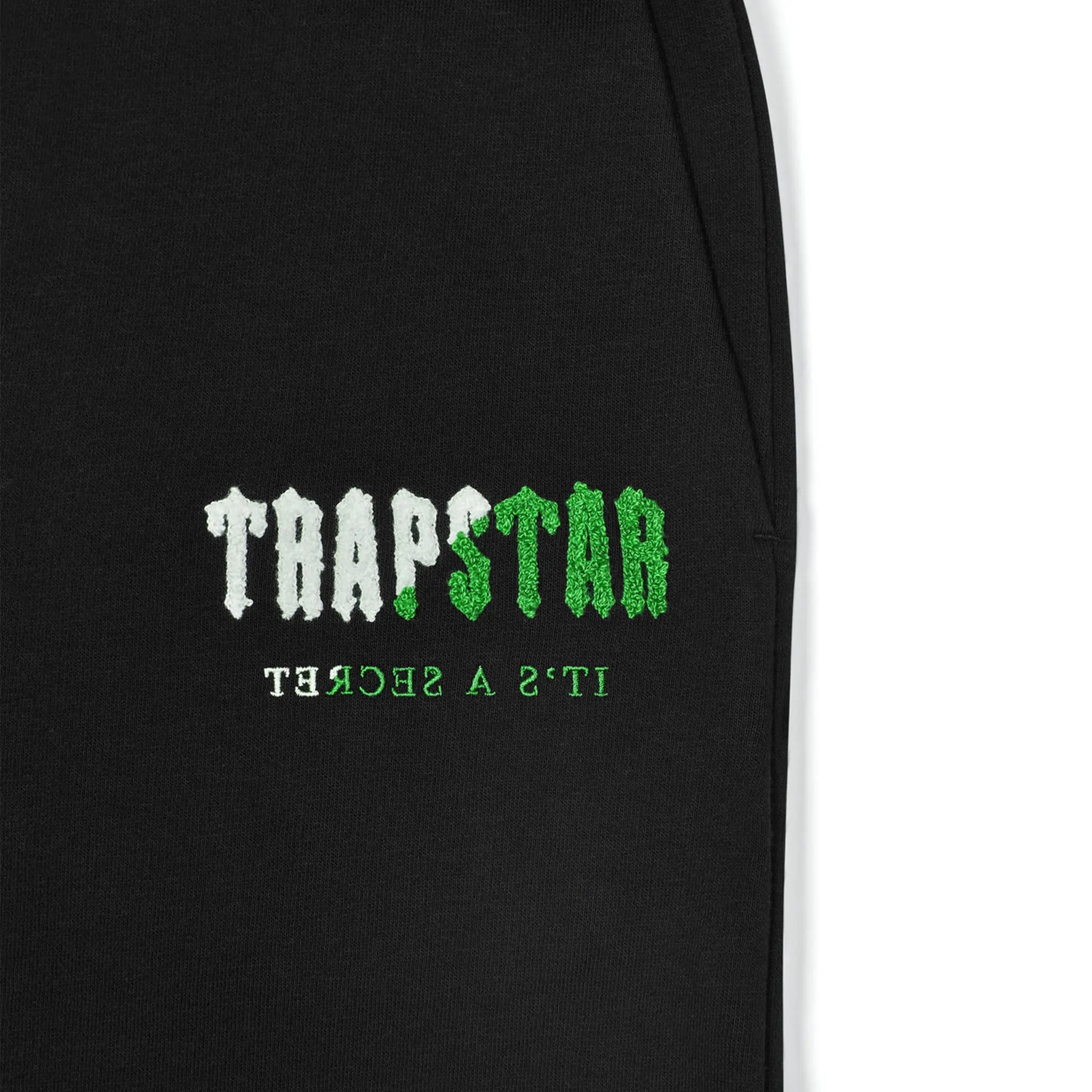 Logo view of Trapstar Chenille Decoded Black Green Tracksuit