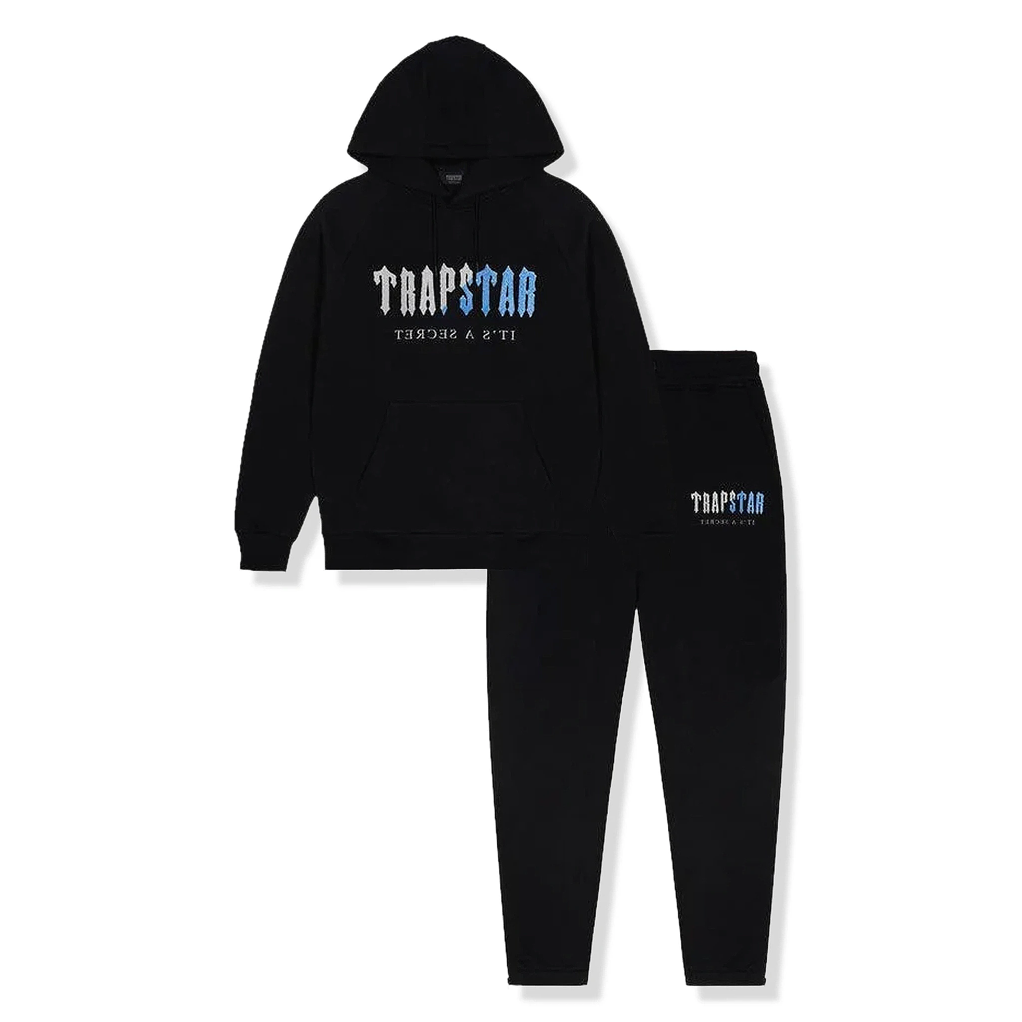 Front view of Trapstar Chenille Decoded Black Ice Tracksuit