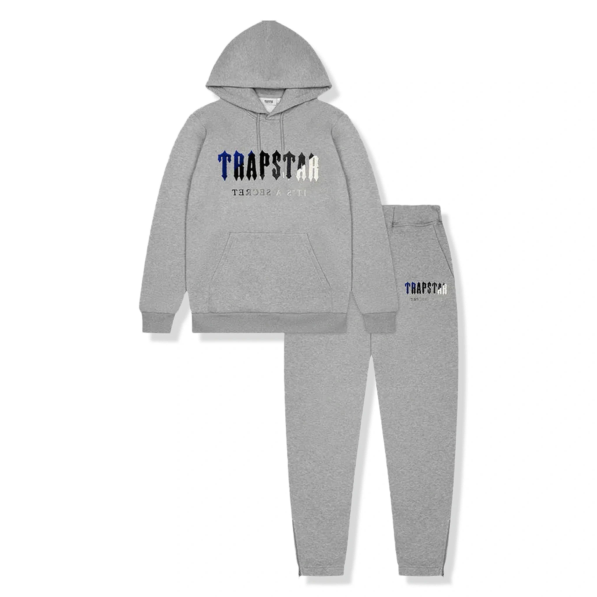 Front view of Trapstar Chenille Decoded Grey Ice 2.0 Tracksuit