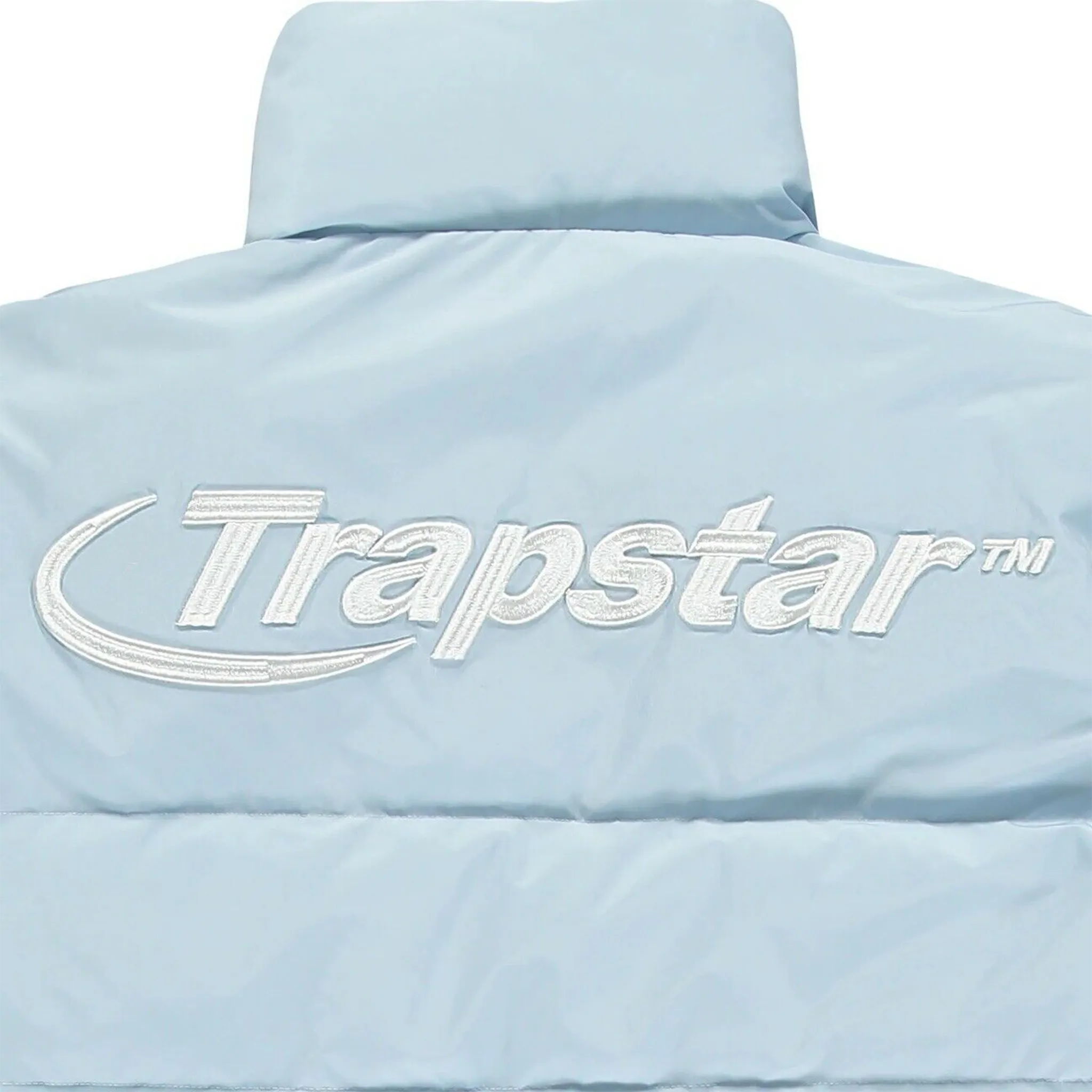 Back logo view of Trapstar Hyperdrive Puffer Sky Blue Jacket