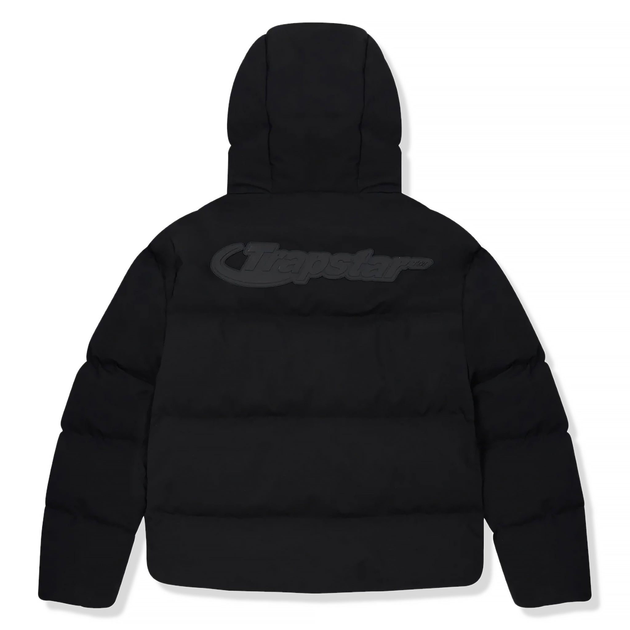Back view of Trapstar Hyperdrive Technical Hooded Blackout Edition Puffer Jacket