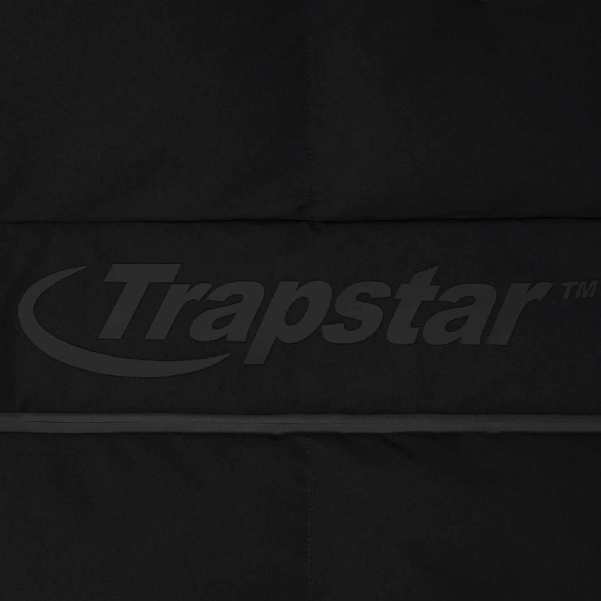 Back detail view of Trapstar Hyperdrive Technical Hooded Blackout Edition Puffer Jacket